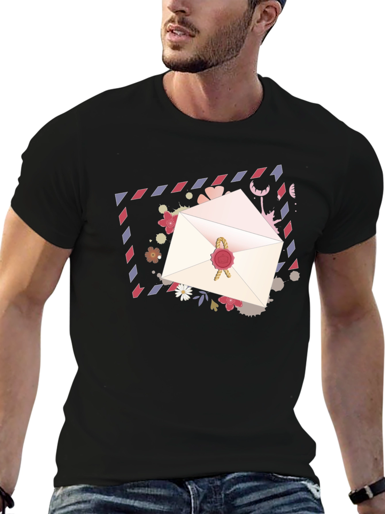 Romantic Letter Graphic Tee - Stylish Black T-Shirt