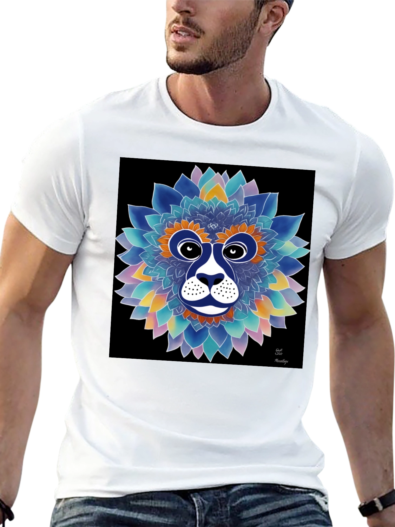 Floral Lion Face Graphic T-Shirt