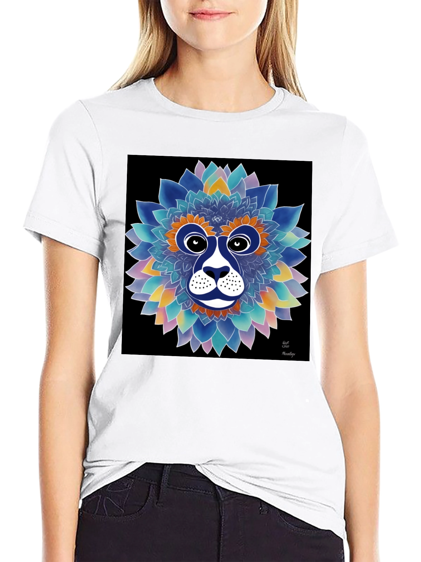 Floral Lion Face Graphic T-Shirt