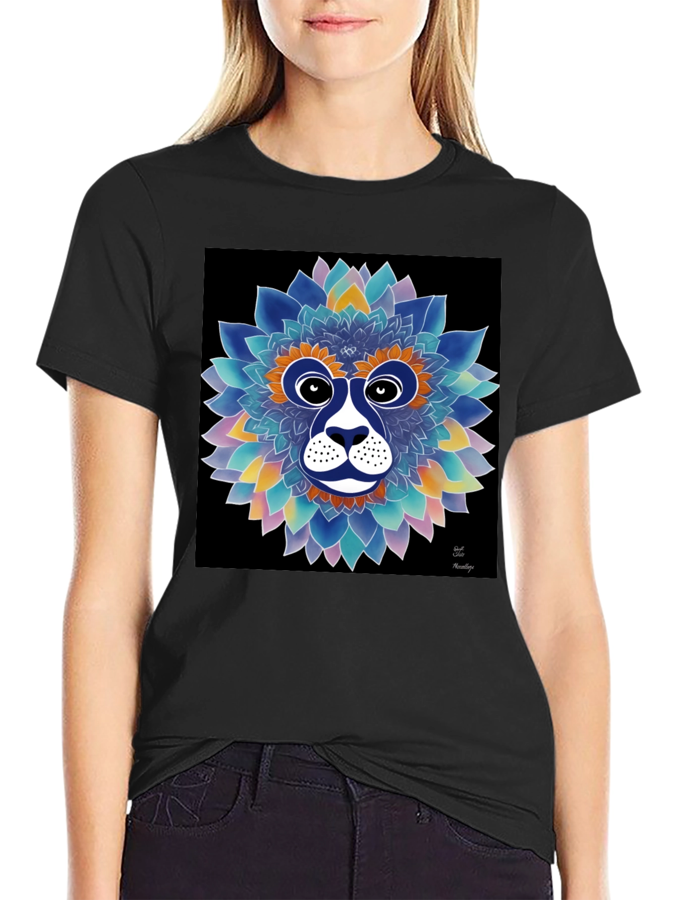 Floral Lion Face Graphic T-Shirt