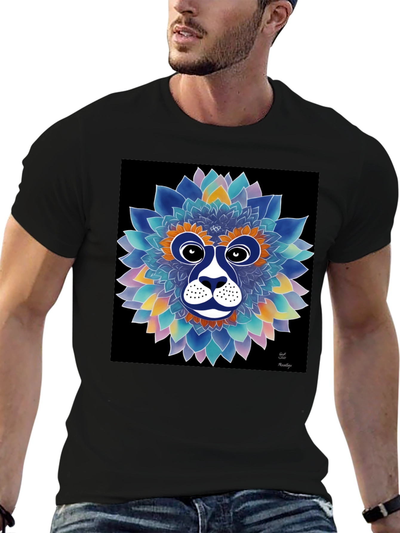 Floral Lion Face Graphic T-Shirt