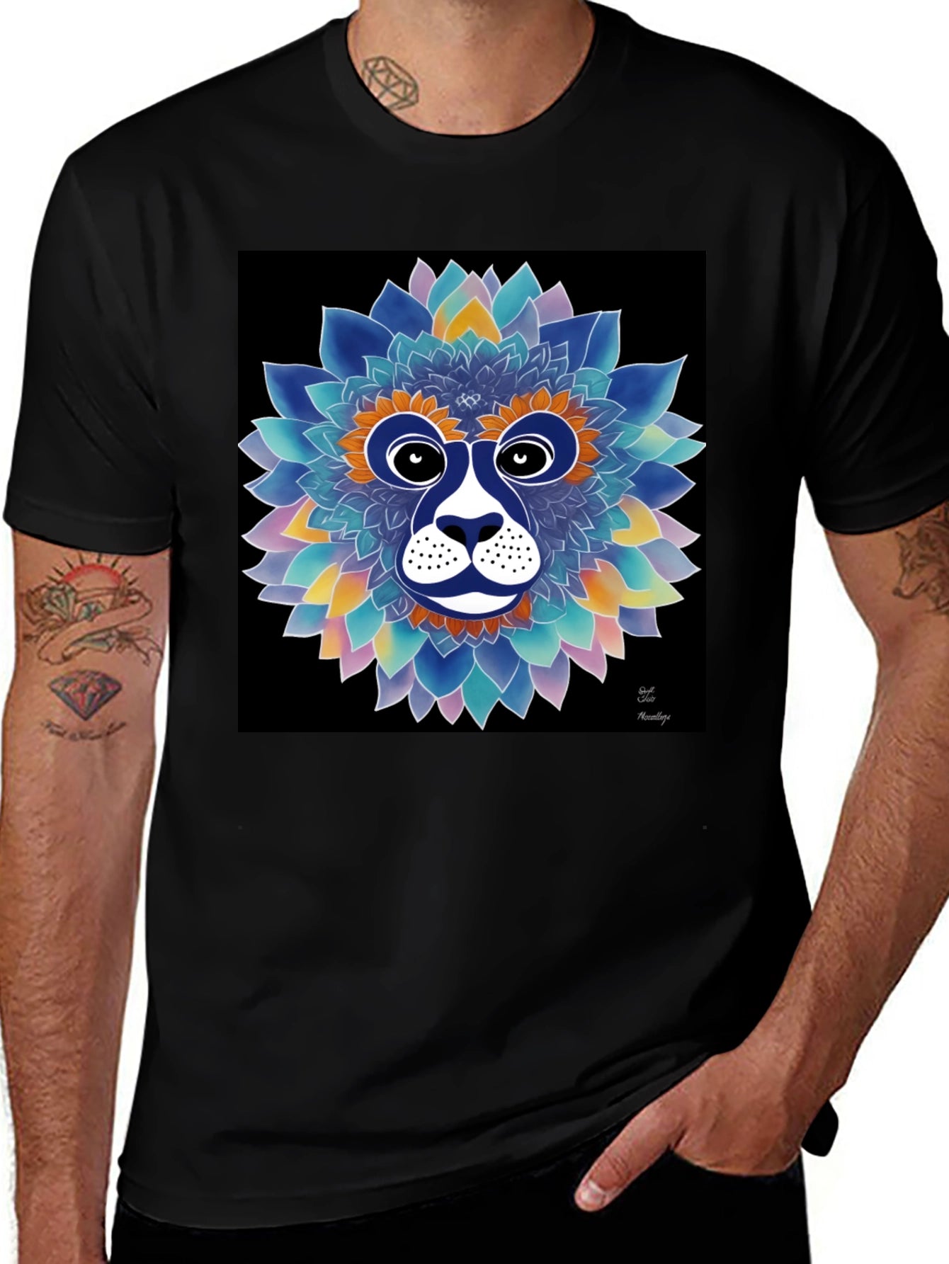 Floral Lion Face Graphic T-Shirt