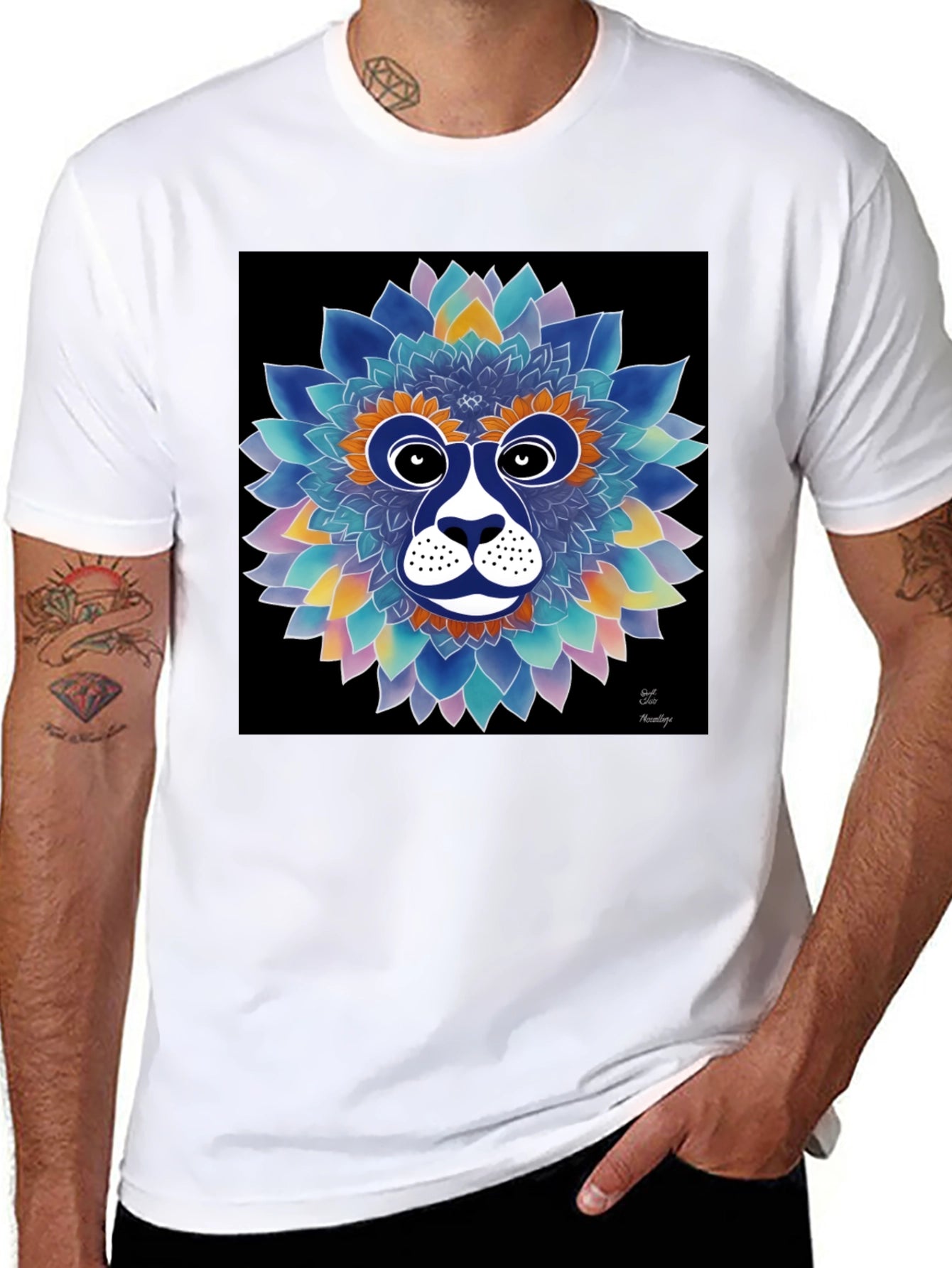 Floral Lion Face Graphic T-Shirt