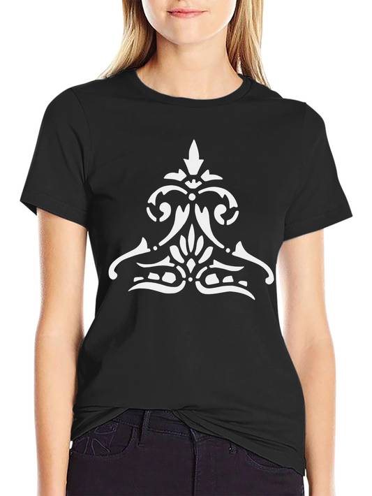 Elegant Black T-Shirt with Ornate White Design
