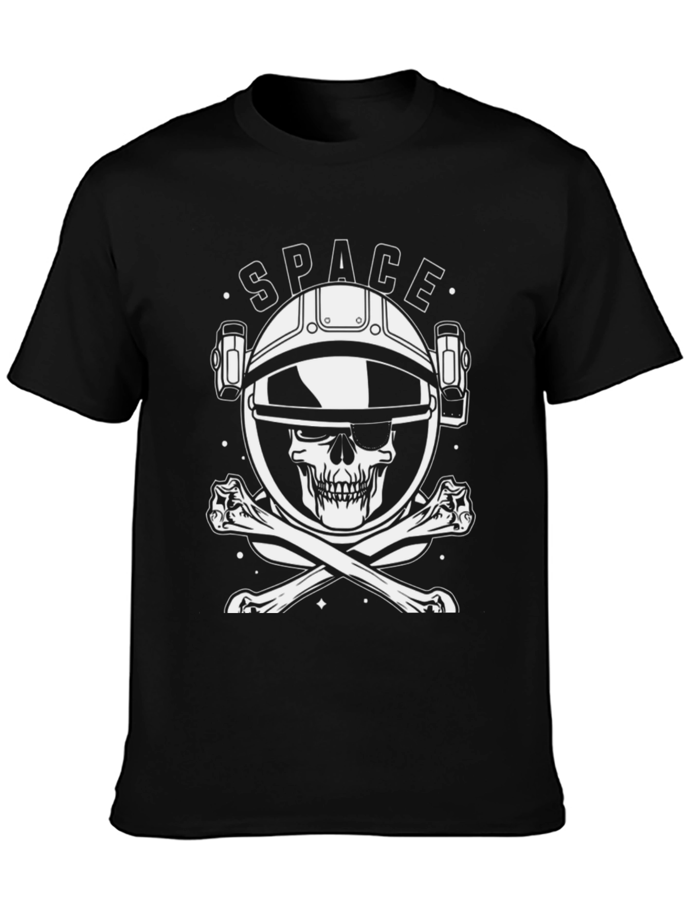 Space Skull Black T-Shirt - Astronaut Pirate Style