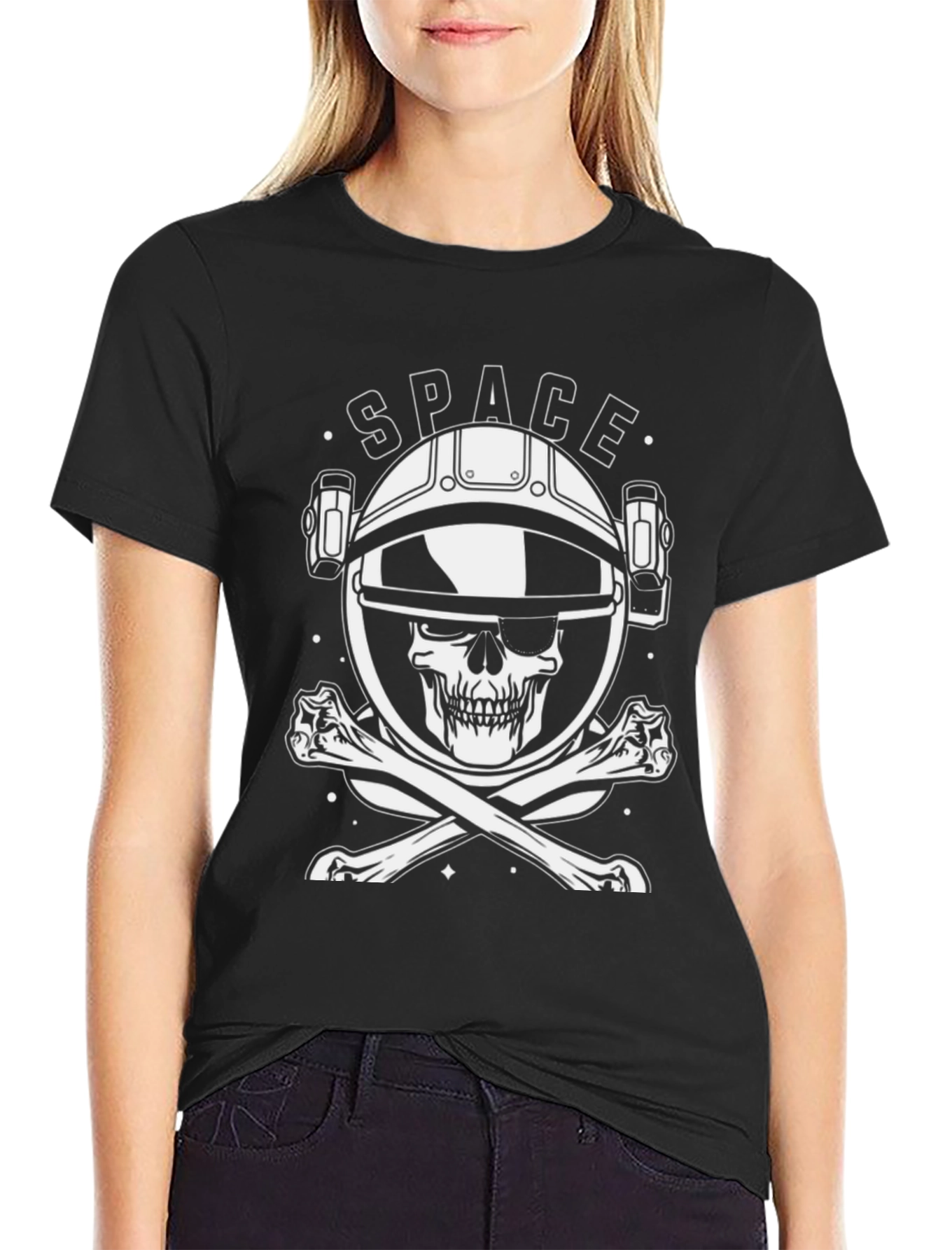 Space Skull Black T-Shirt - Astronaut Pirate Style