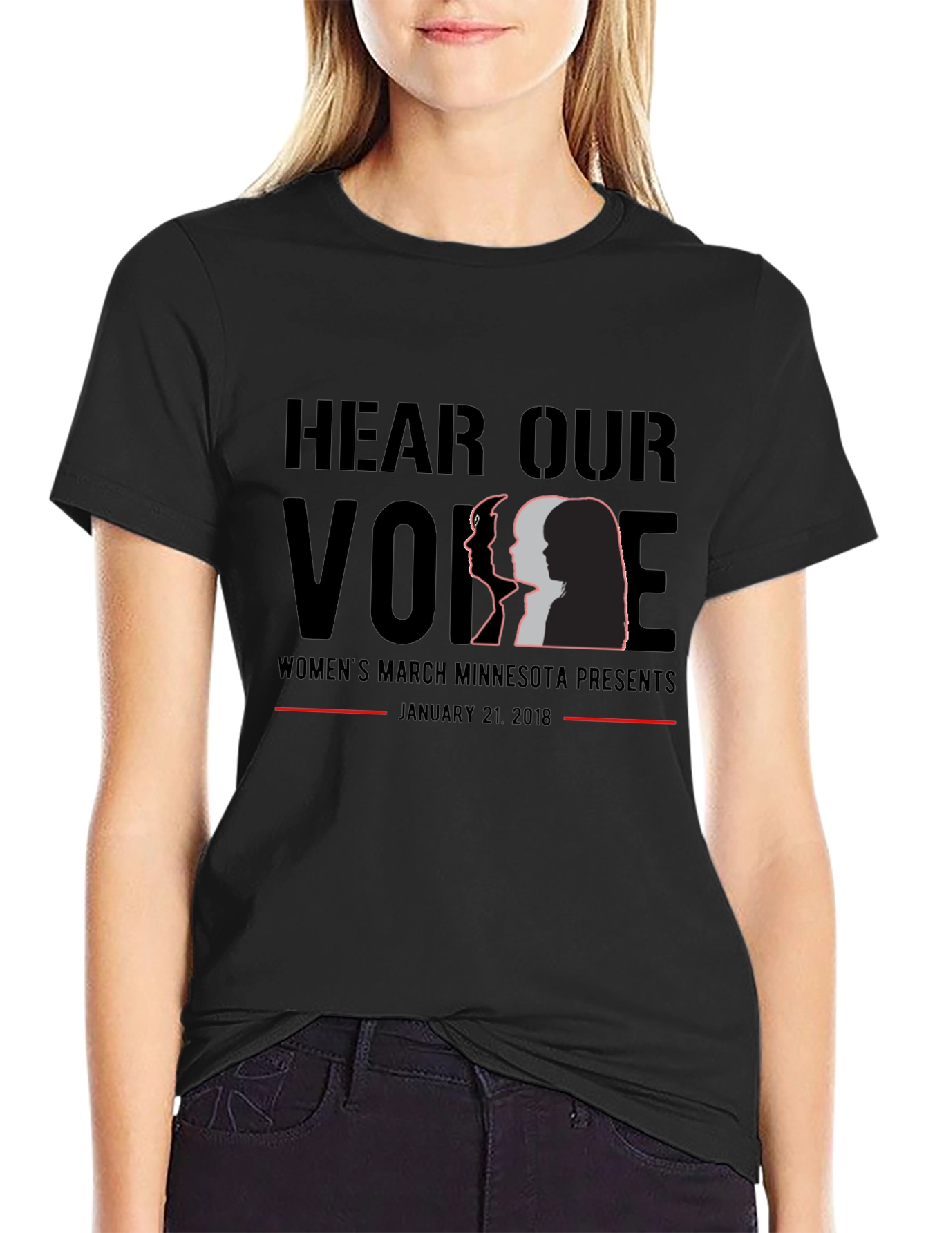 Hear Our Voice Womens March Black T-Shirt
