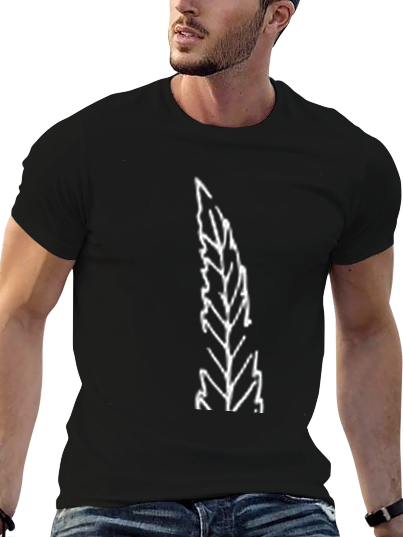 Black Tee with Abstract Leaf Print