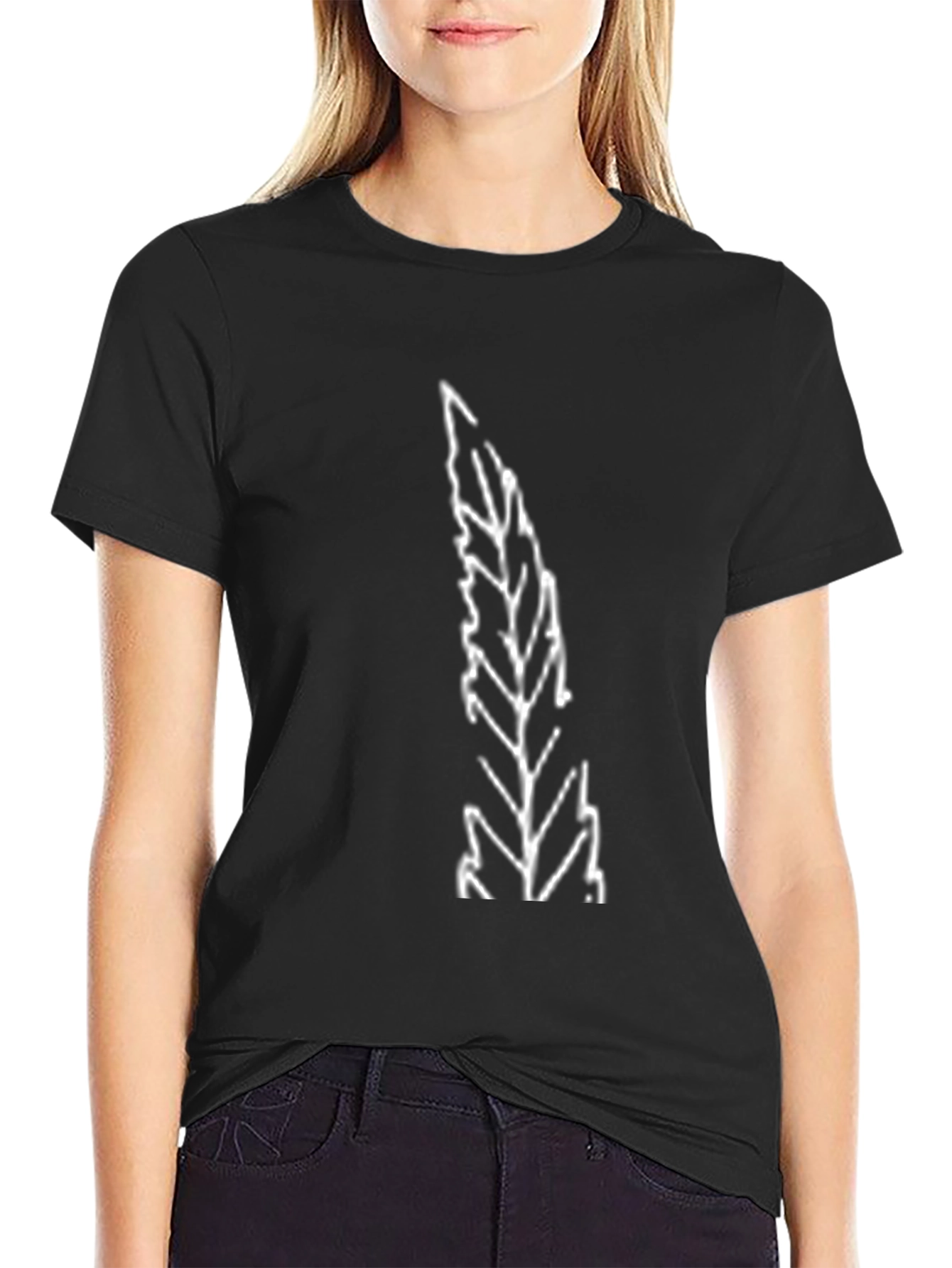 Black Tee with Abstract Leaf Print