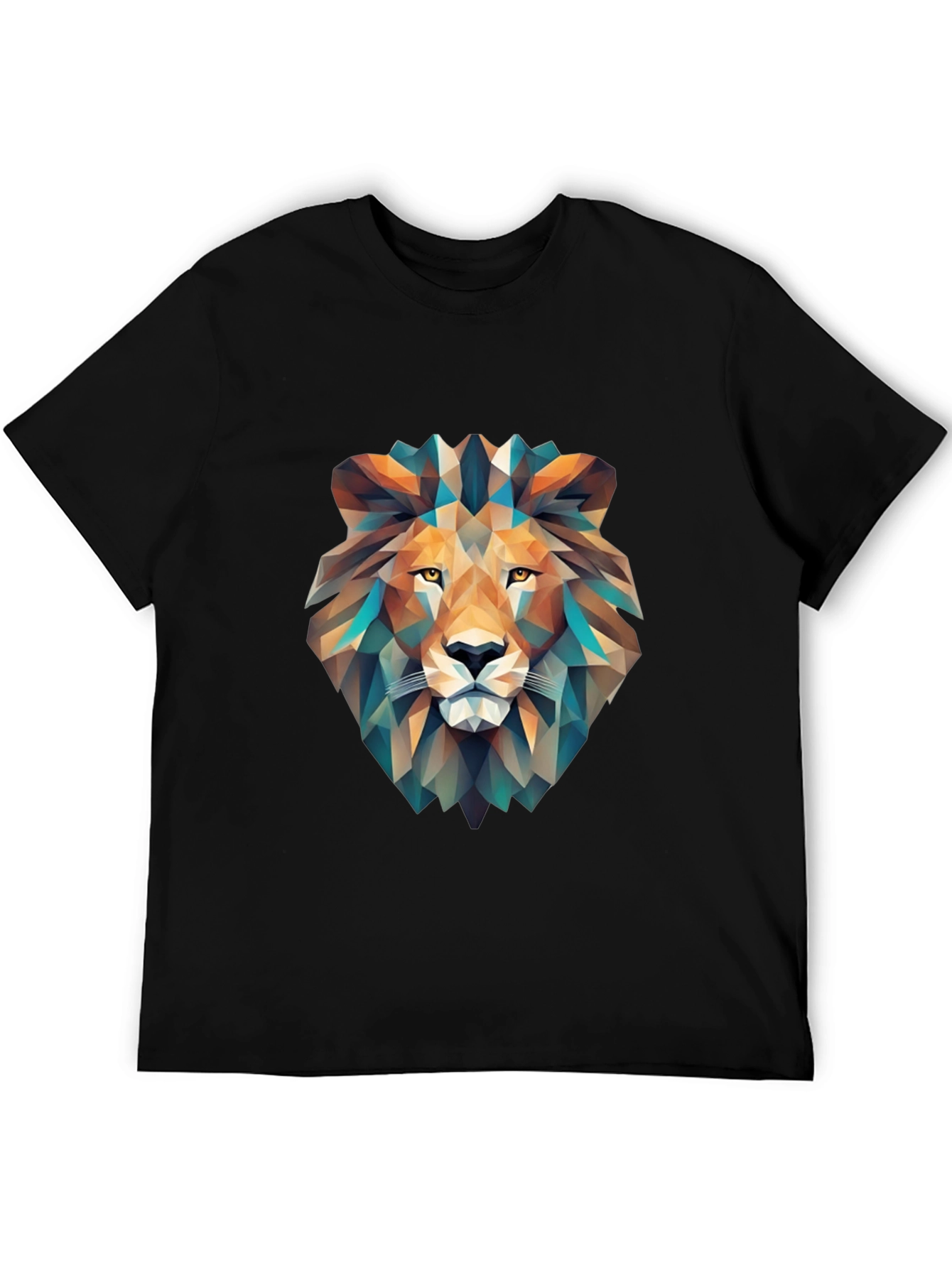 Geometric Lion Graphic T-Shirt - Black