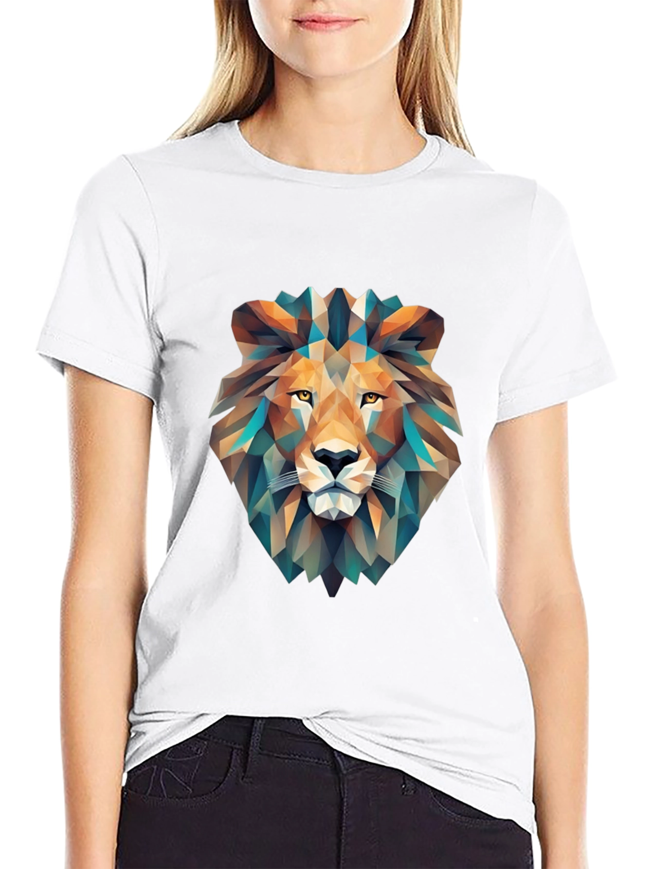 Geometric Lion Graphic T-Shirt - Black