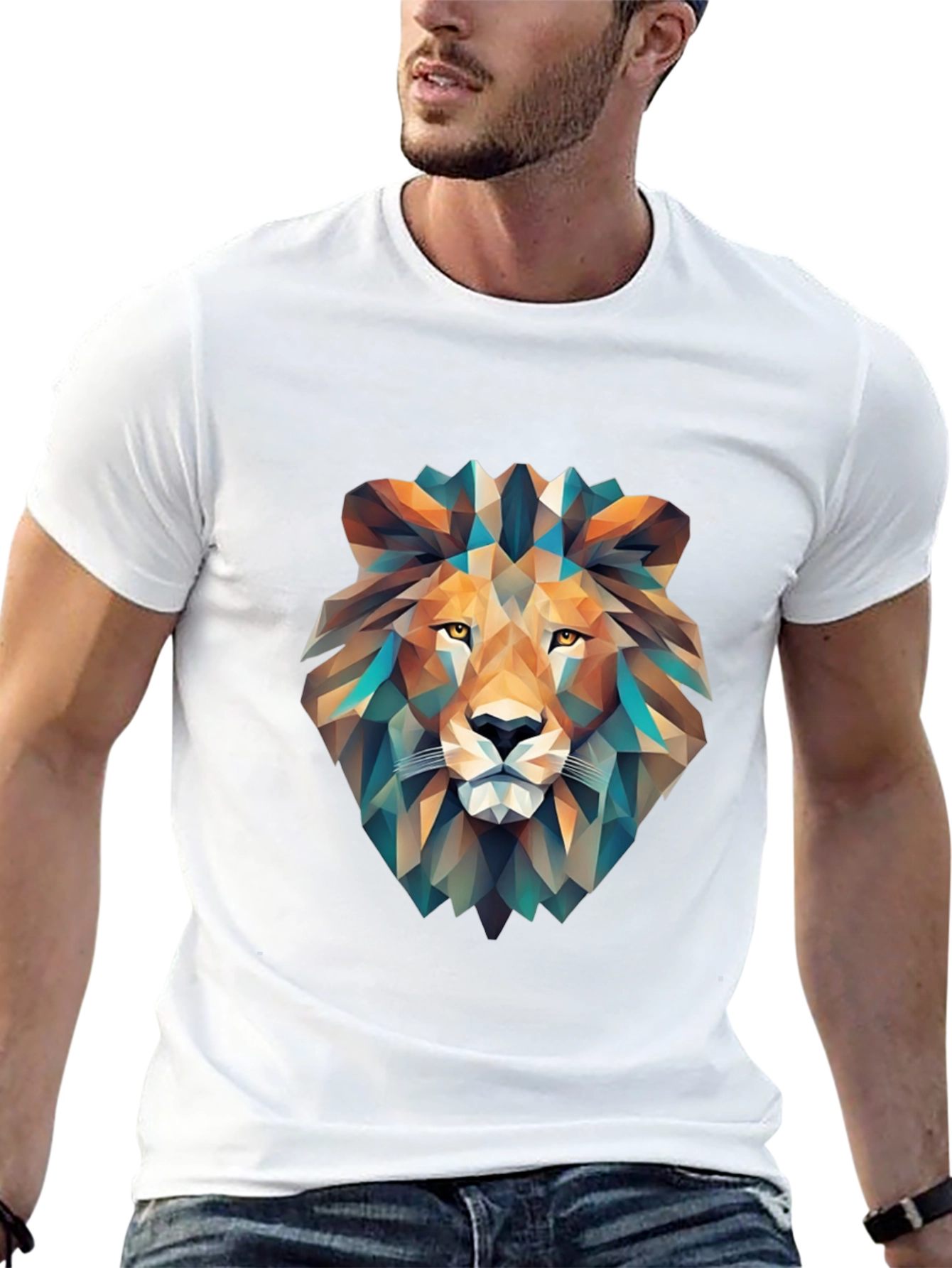 Geometric Lion Graphic T-Shirt - Black