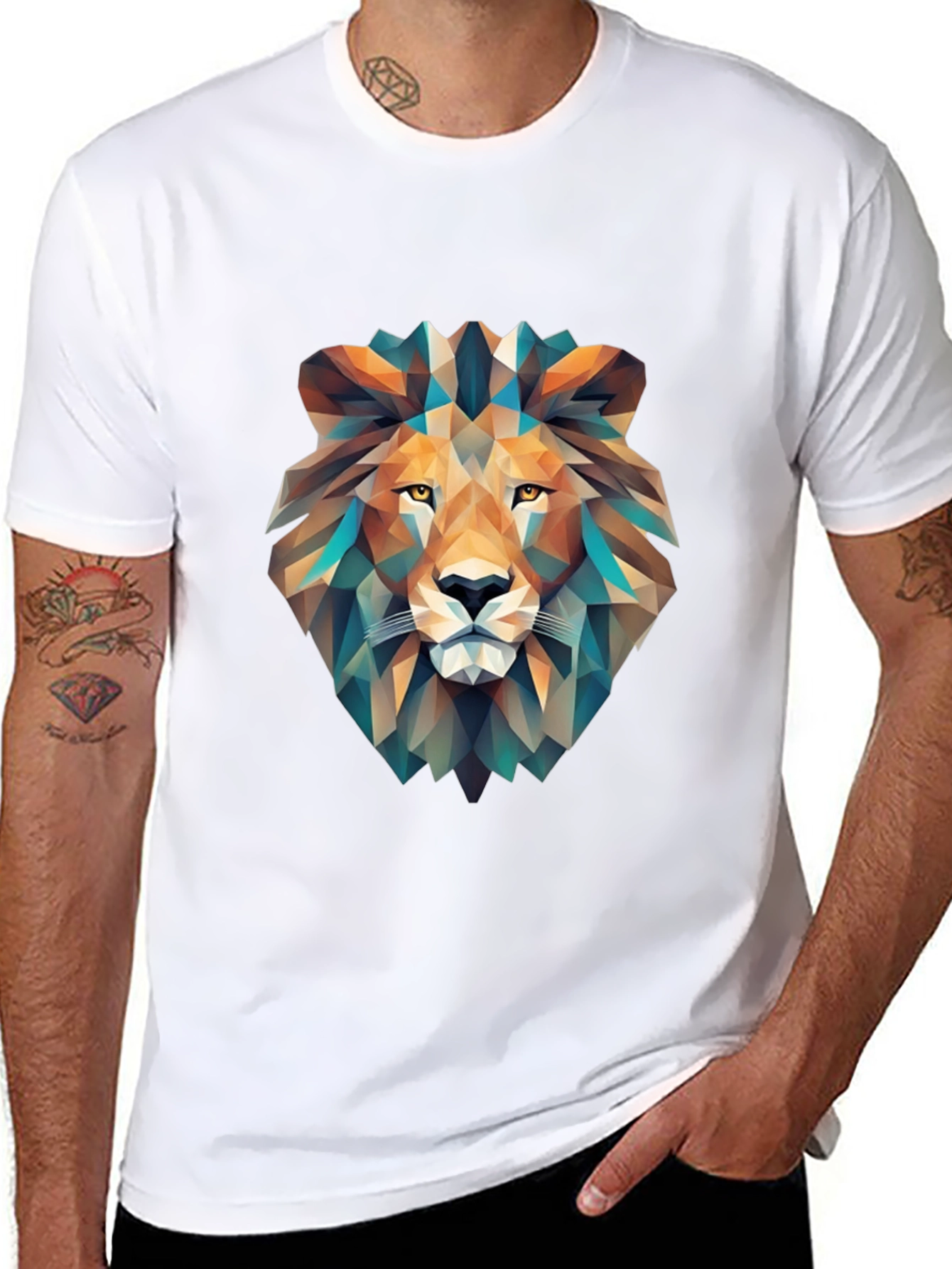 Geometric Lion Graphic T-Shirt - Black