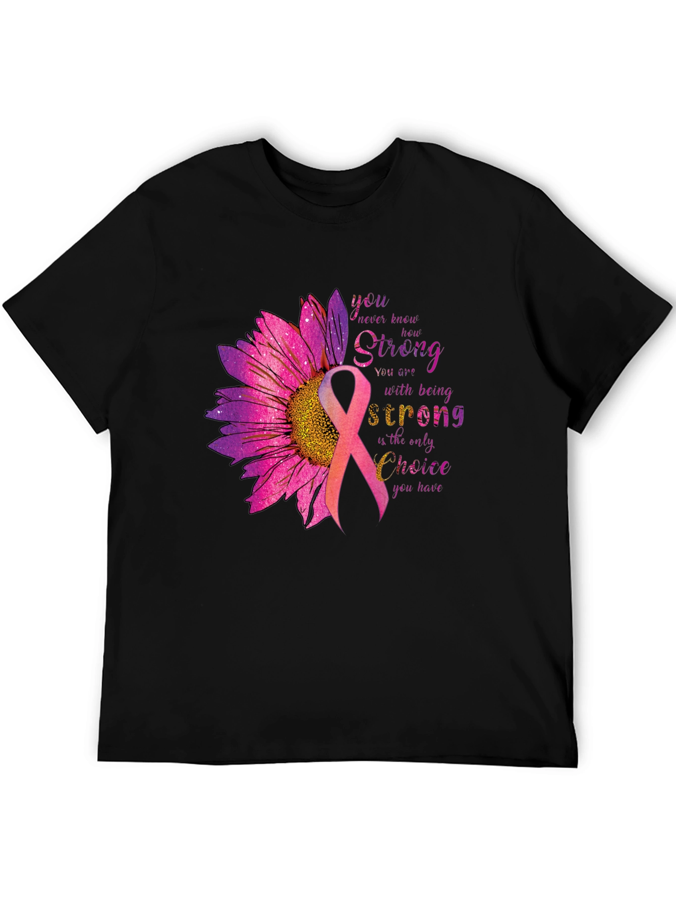 Breast Cancer Awareness T-Shirt Sunflower Ribbon Strong