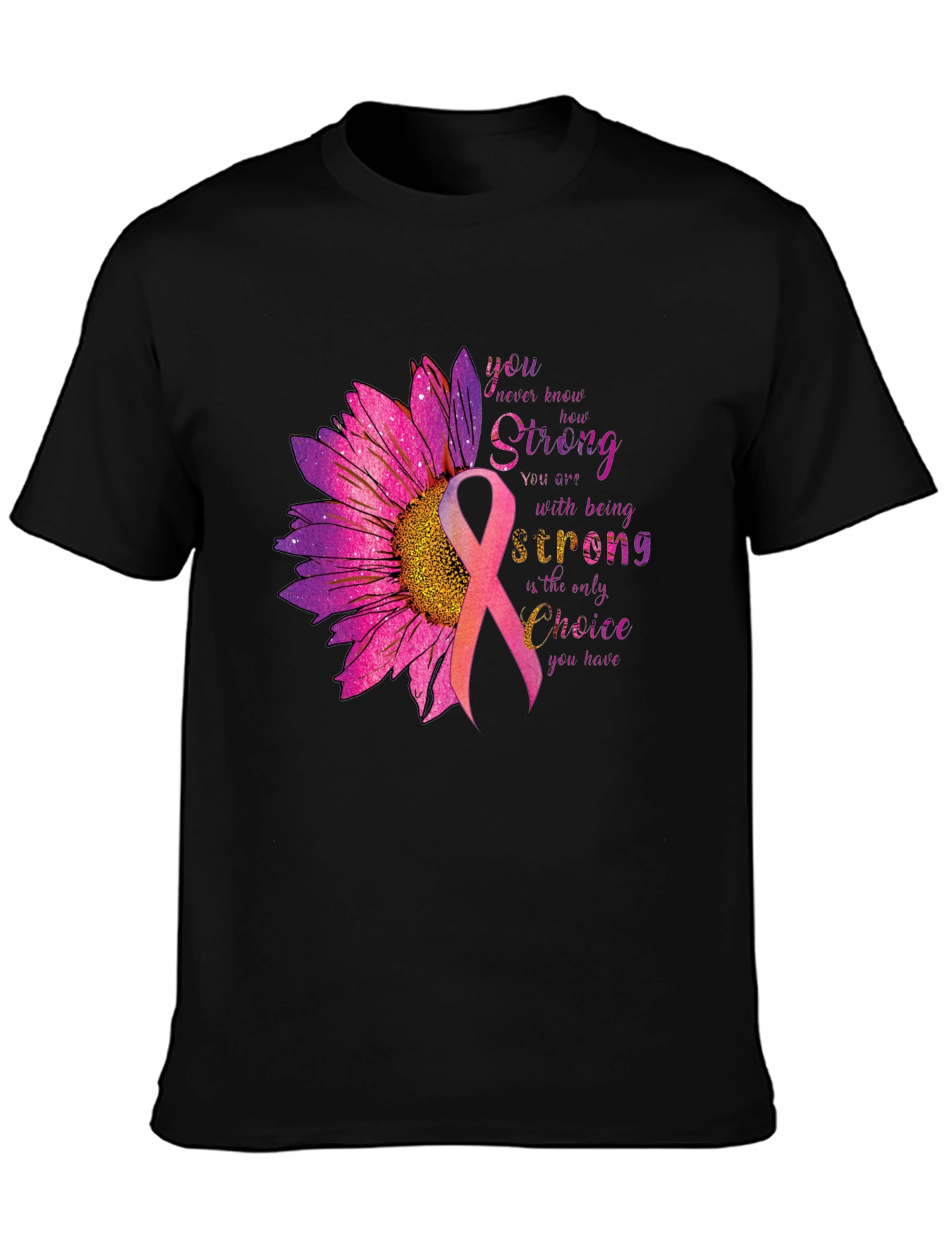 Breast Cancer Awareness T-Shirt Sunflower Ribbon Strong