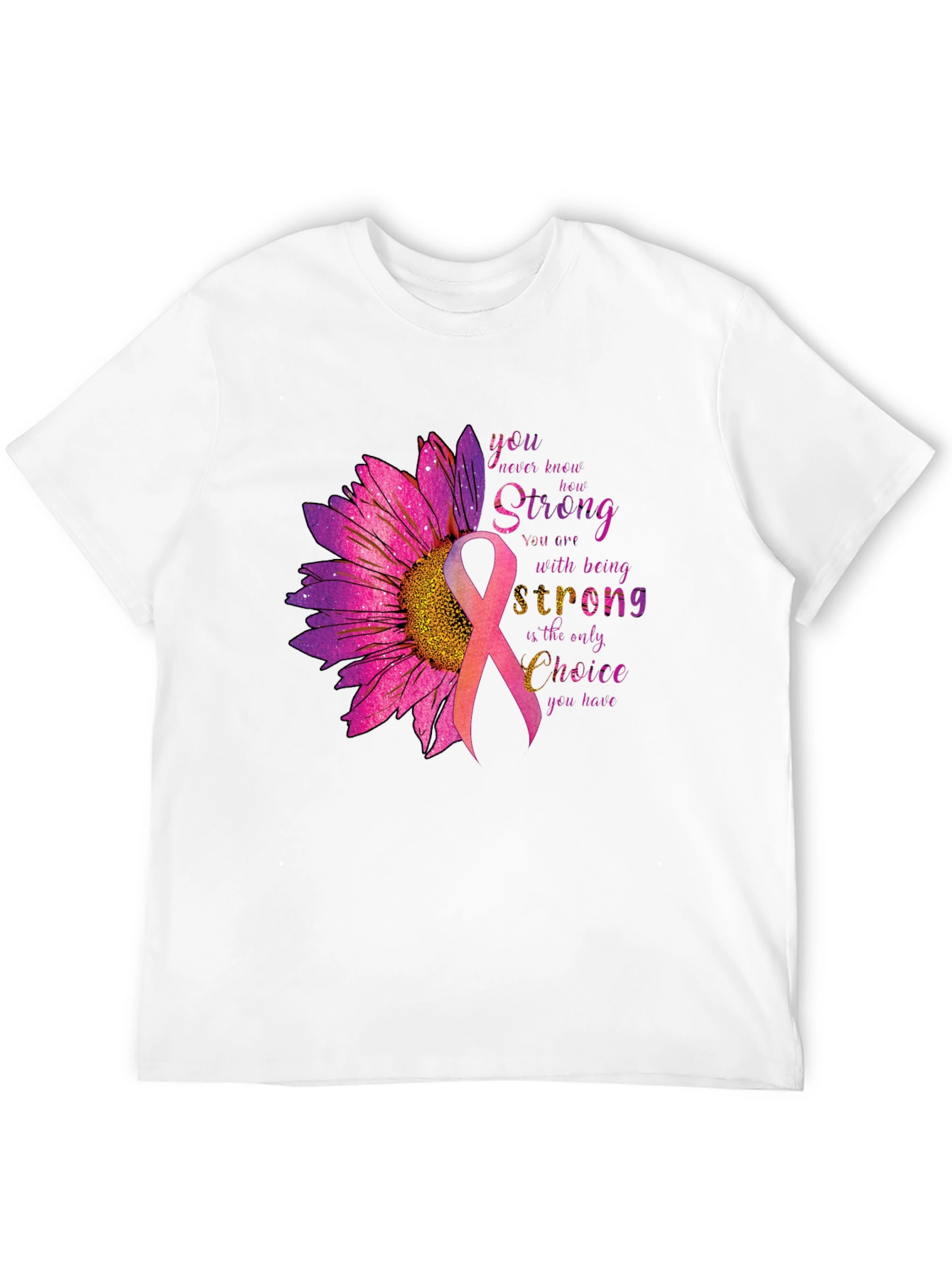 Breast Cancer Awareness T-Shirt Sunflower Ribbon Strong