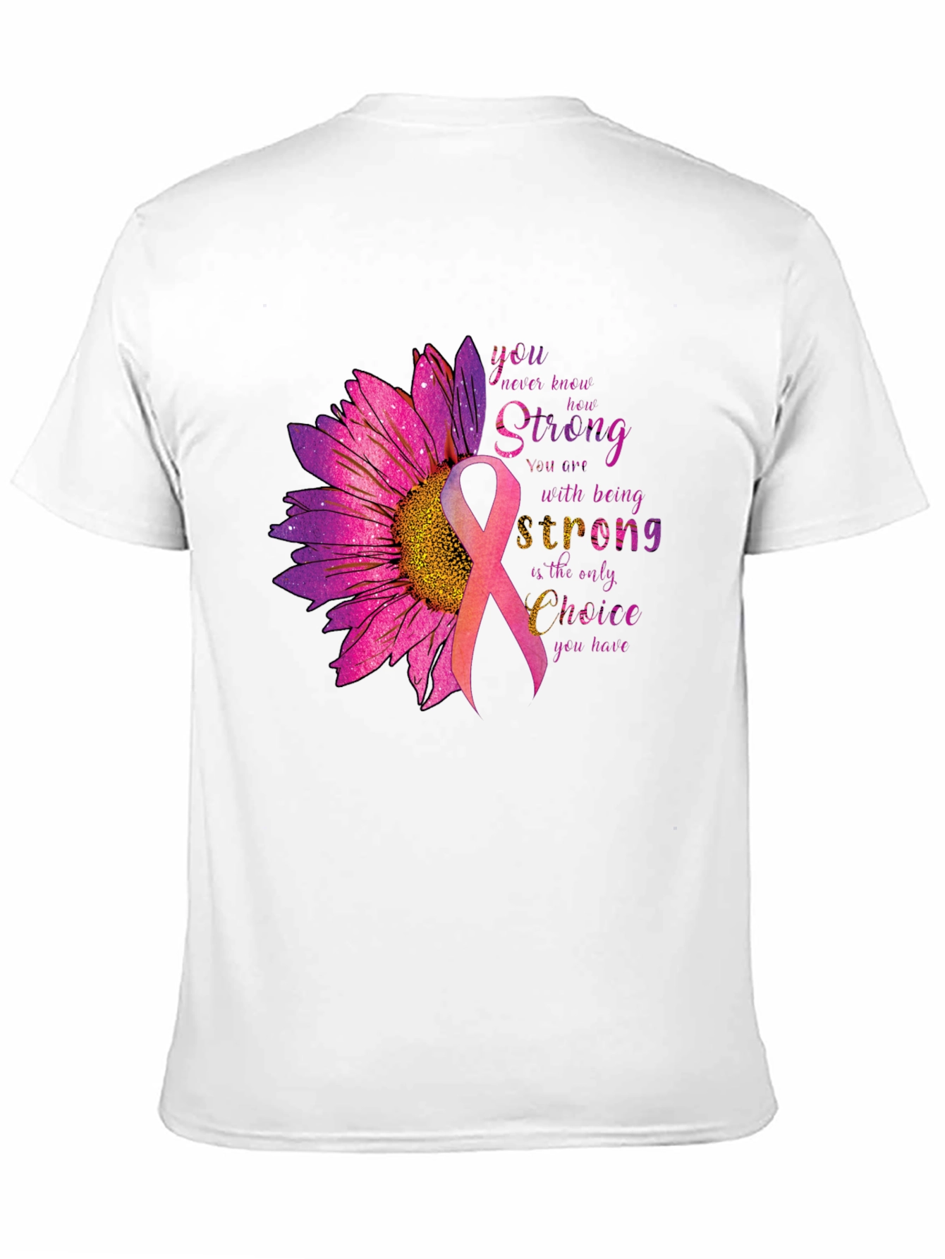 Breast Cancer Awareness T-Shirt Sunflower Ribbon Strong
