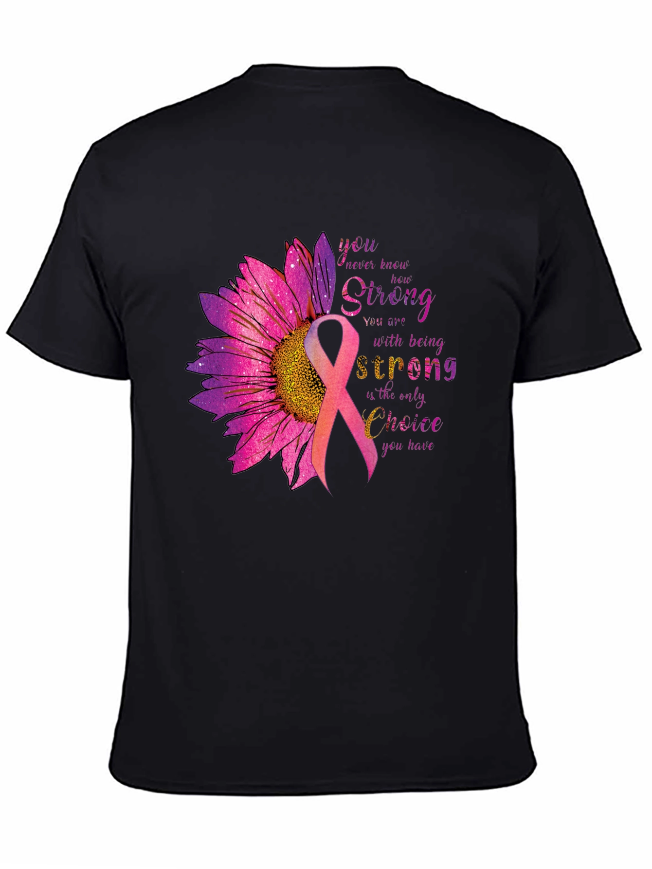 Breast Cancer Awareness T-Shirt Sunflower Ribbon Strong