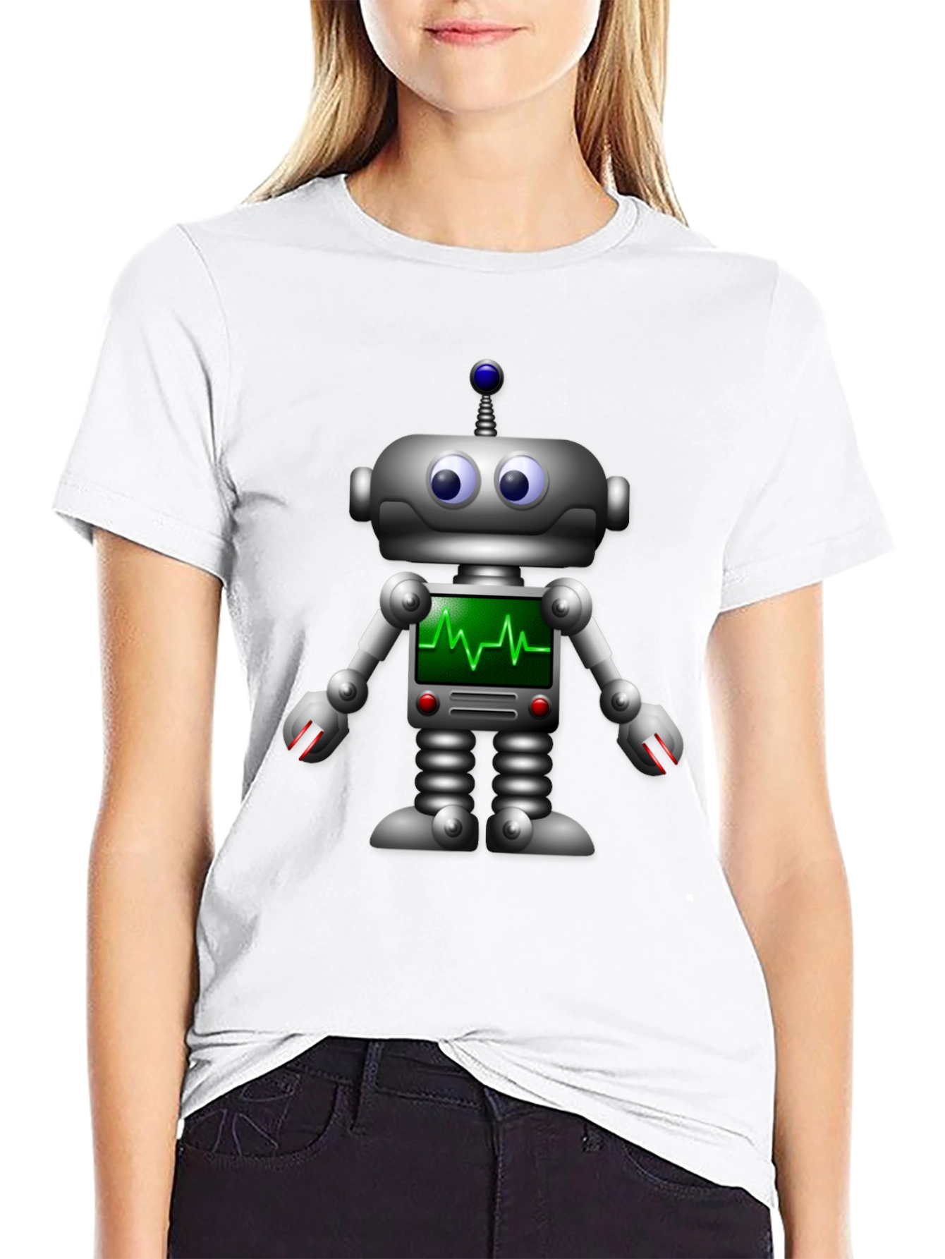 Robot ECG Heartbeat Graphic T-Shirt