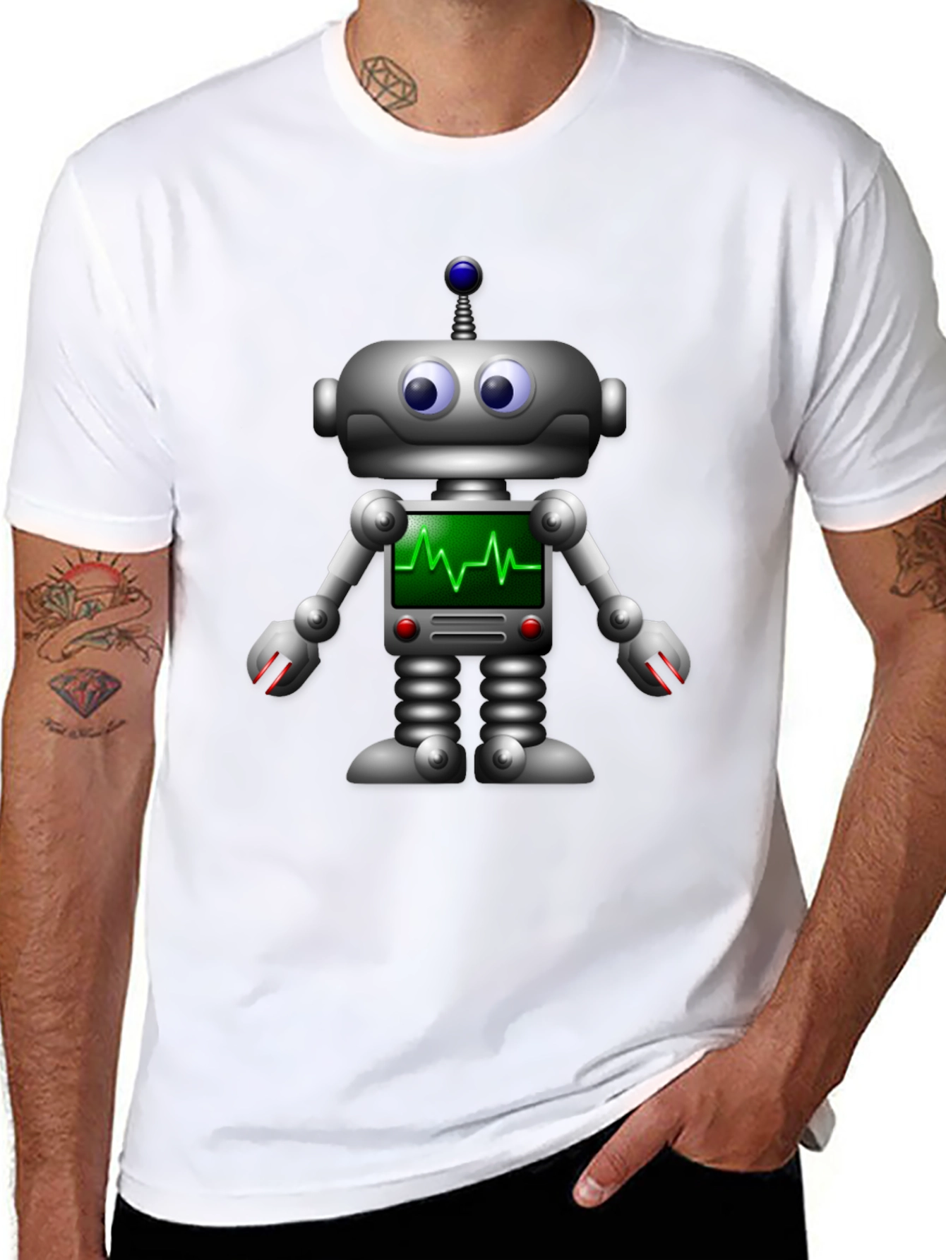 Robot ECG Heartbeat Graphic T-Shirt