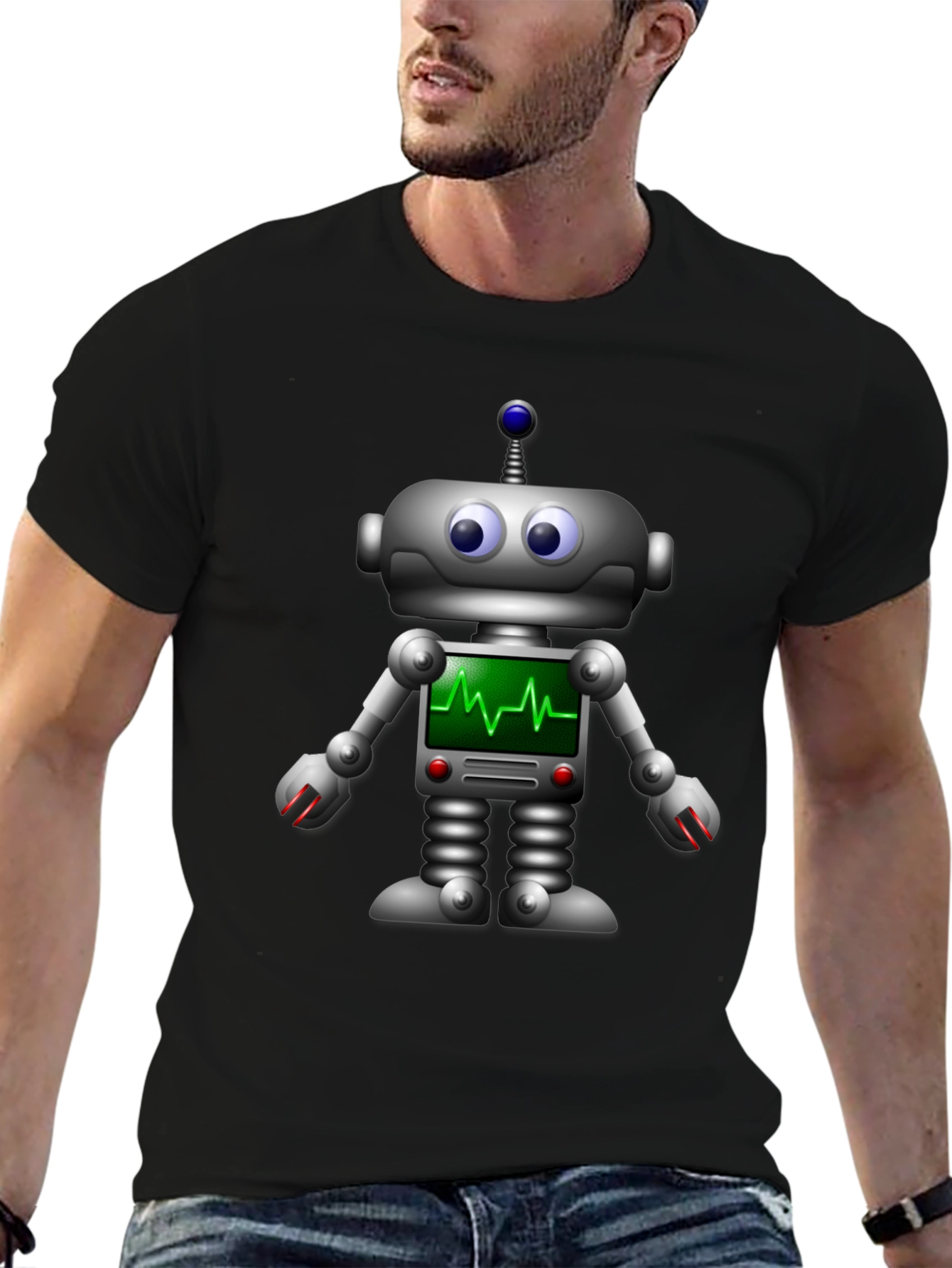 Robot ECG Heartbeat Graphic T-Shirt