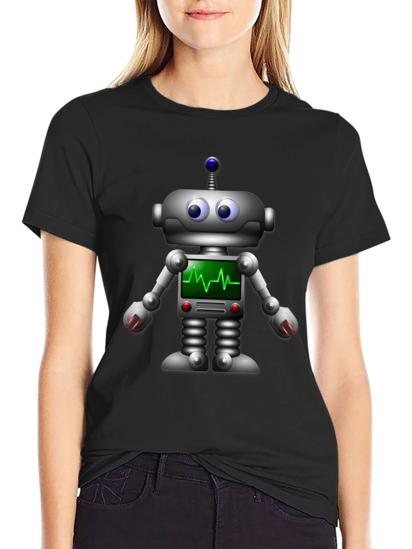 Robot ECG Heartbeat Graphic T-Shirt