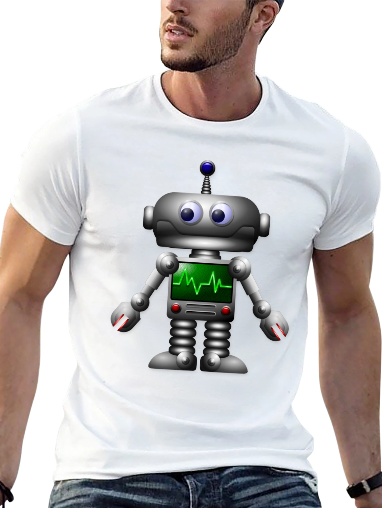 Robot ECG Heartbeat Graphic T-Shirt