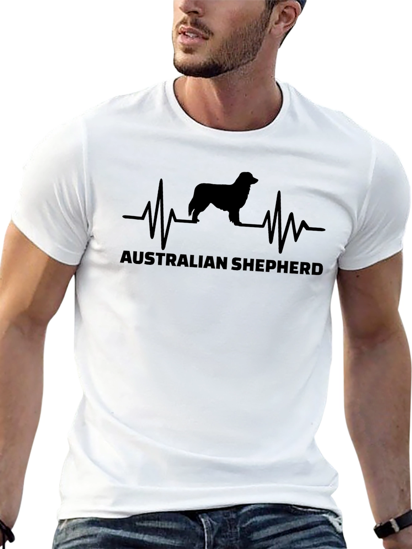 Australian Shepherd Heartbeat T-Shirt - Black