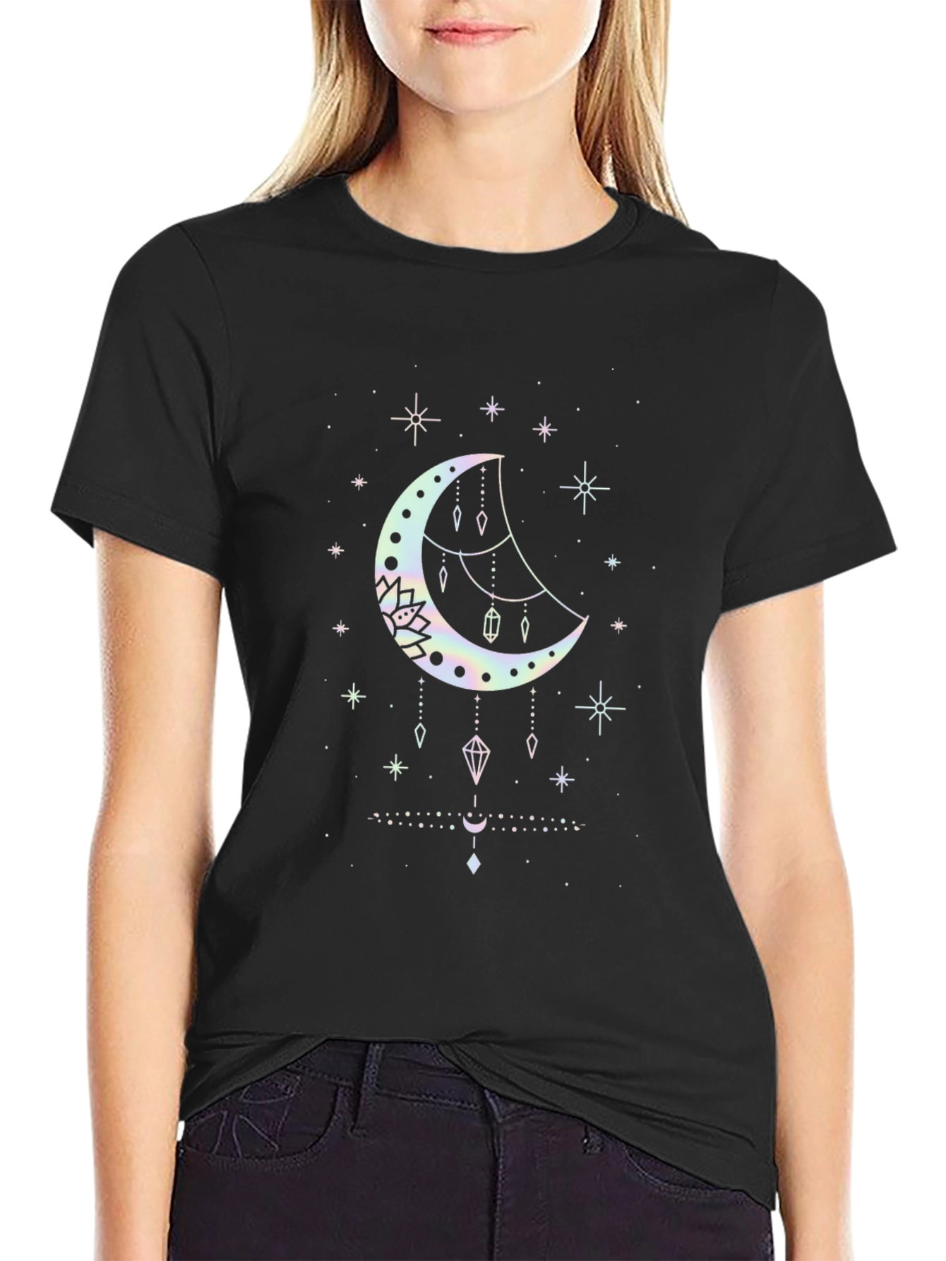 Mystical Moon Graphic Tee - Black Cotton Blend