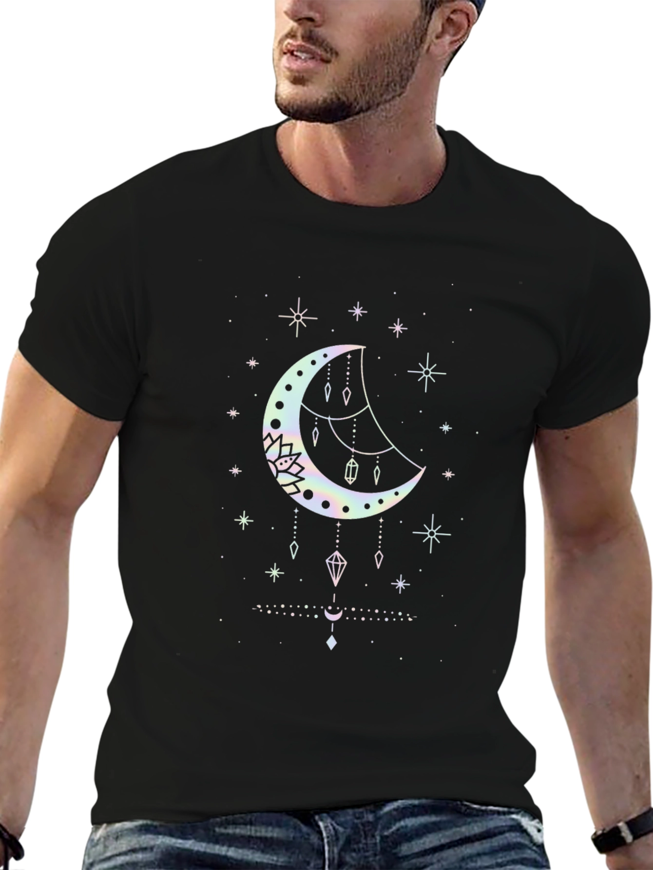 Mystical Moon Graphic Tee - Black Cotton Blend