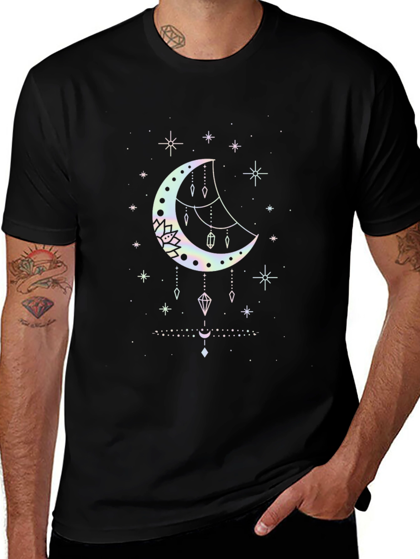 Mystical Moon Graphic Tee - Black Cotton Blend