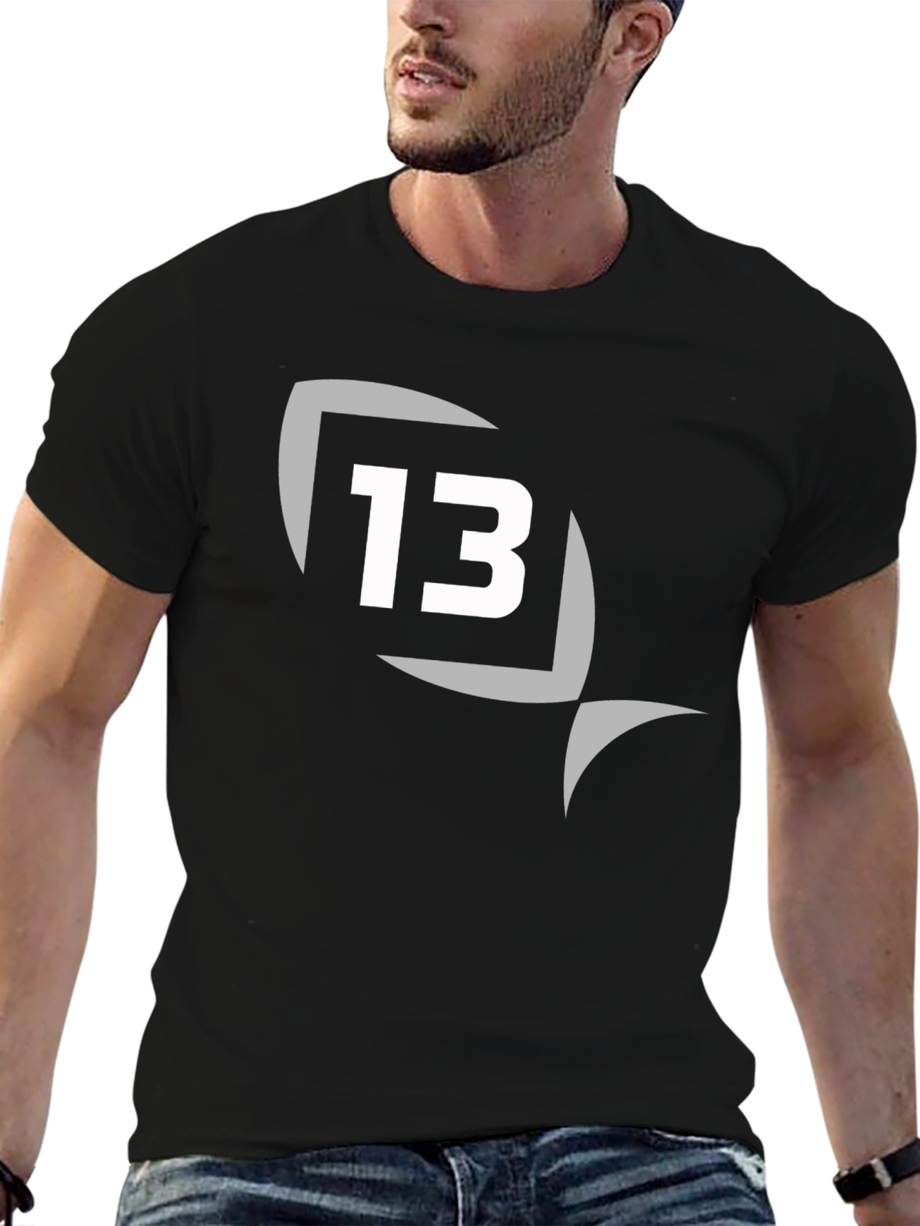 Mens Black T-Shirt with Number 13 Graphic Tee