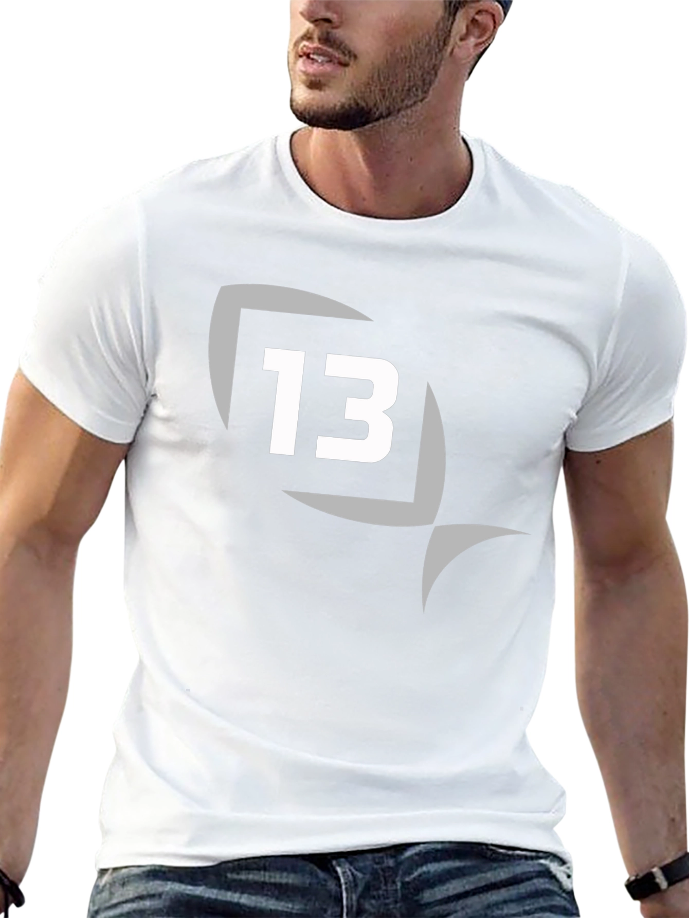 Mens Black T-Shirt with Number 13 Graphic Tee