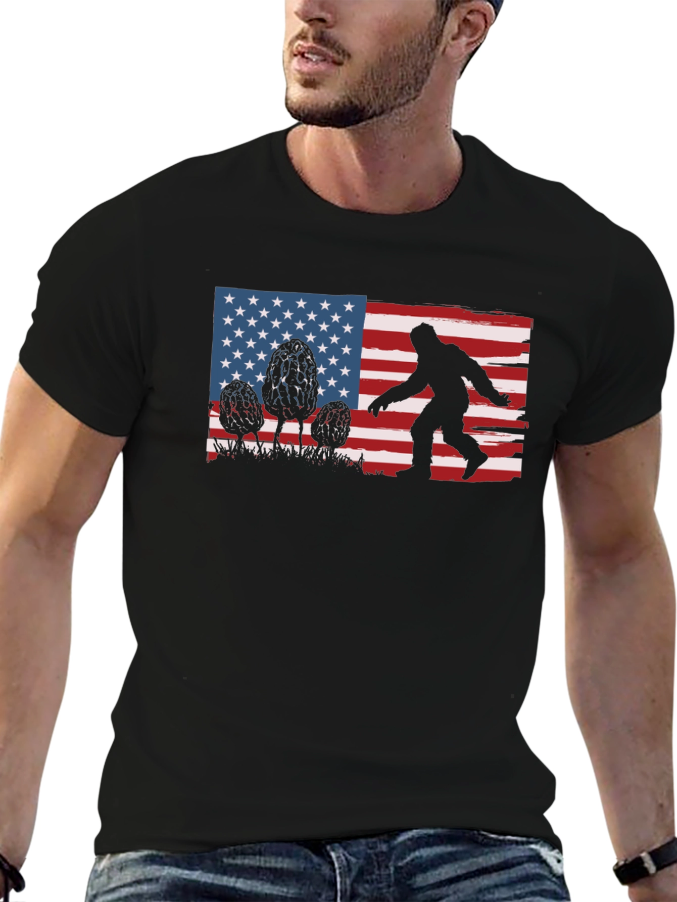 Bigfoot American Flag Graphic T-Shirt