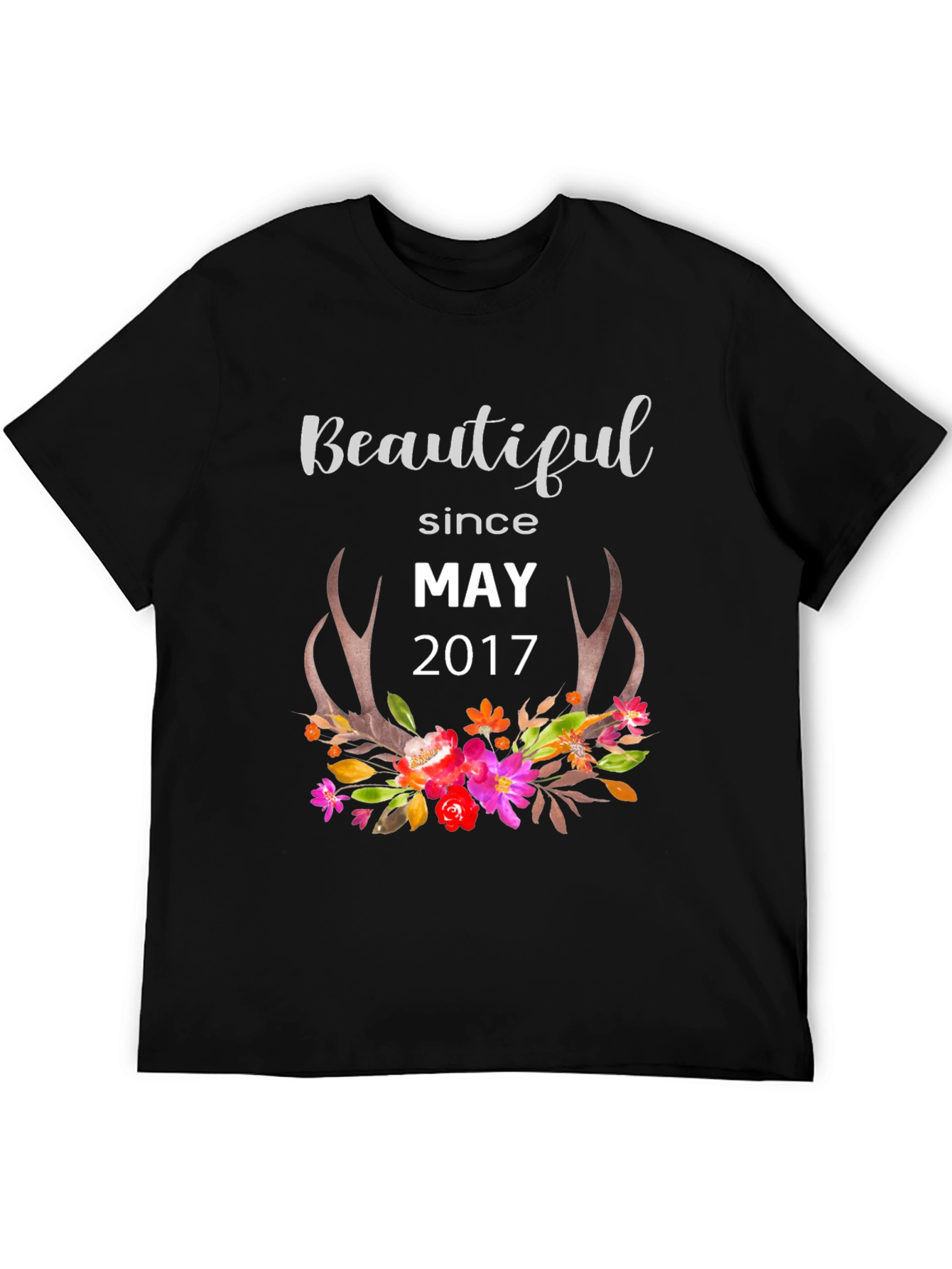 Beautiful Since May 2017 Floral Antler Graphic Tee