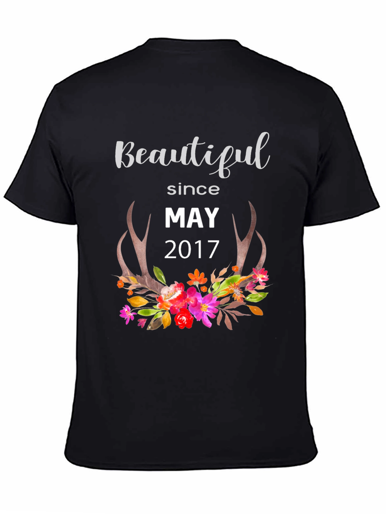 Beautiful Since May 2017 Floral Antler Graphic Tee