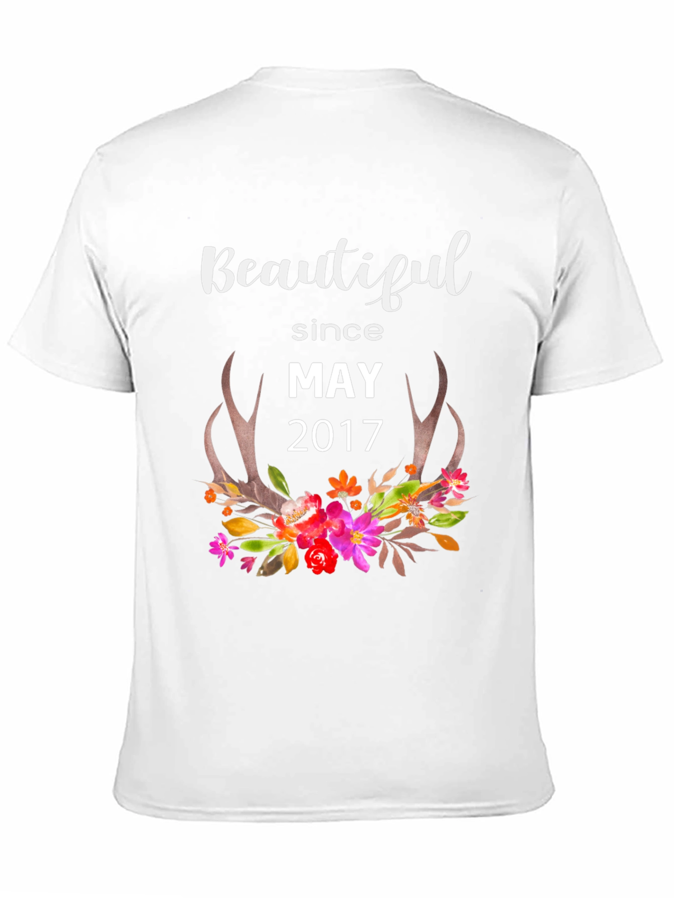 Beautiful Since May 2017 Floral Antler Graphic Tee