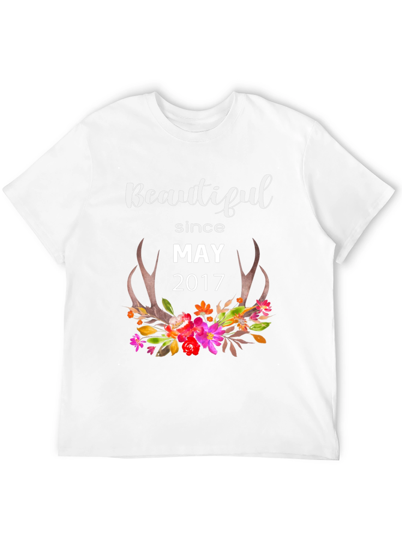 Beautiful Since May 2017 Floral Antler Graphic Tee
