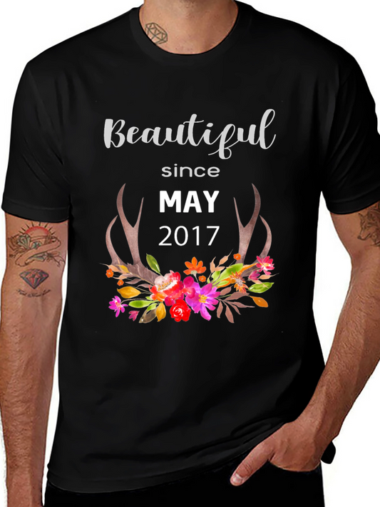Beautiful Since May 2017 Floral Antler Graphic Tee