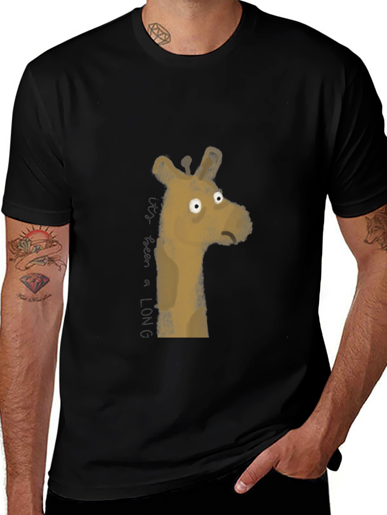 Mens Black Giraffe Graphic Tee