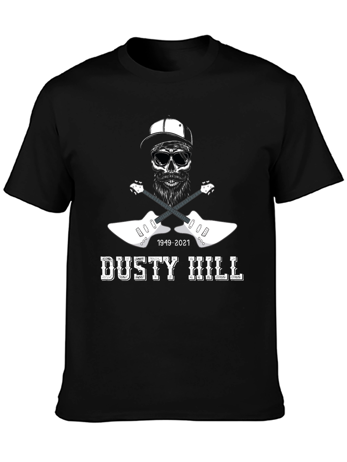 Dusty Hill Tribute T-Shirt - Skull & Guitars Design