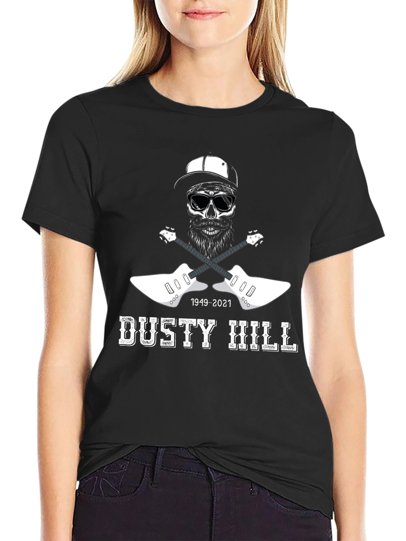 Dusty Hill Tribute T-Shirt - Skull & Guitars Design