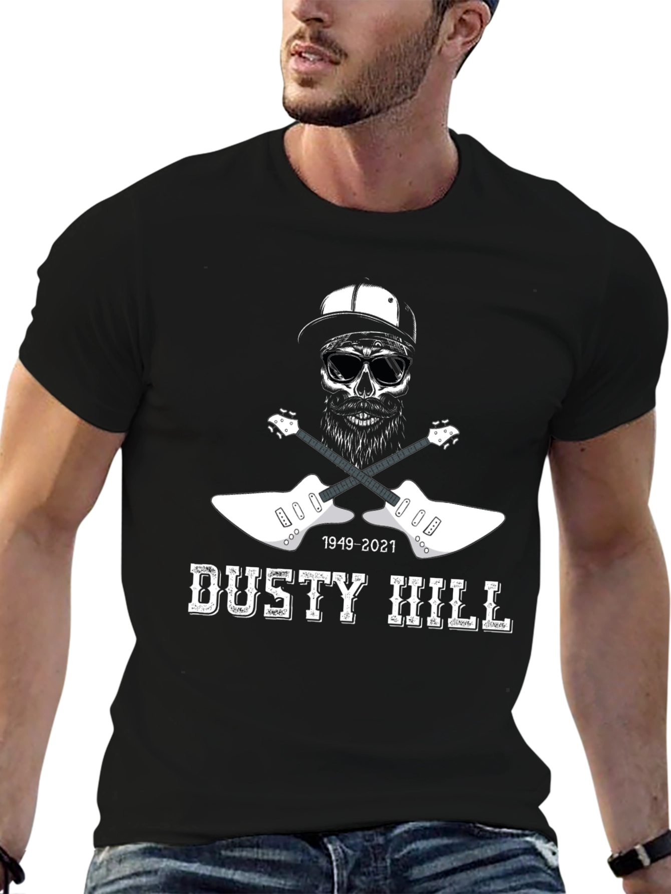 Dusty Hill Tribute T-Shirt - Skull & Guitars Design