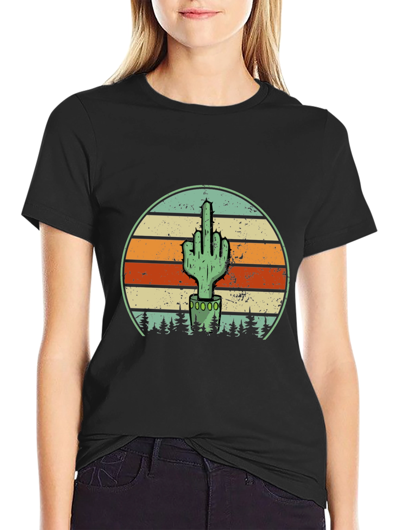 Cactus Middle Finger Graphic Tee - Novelty T-Shirt
