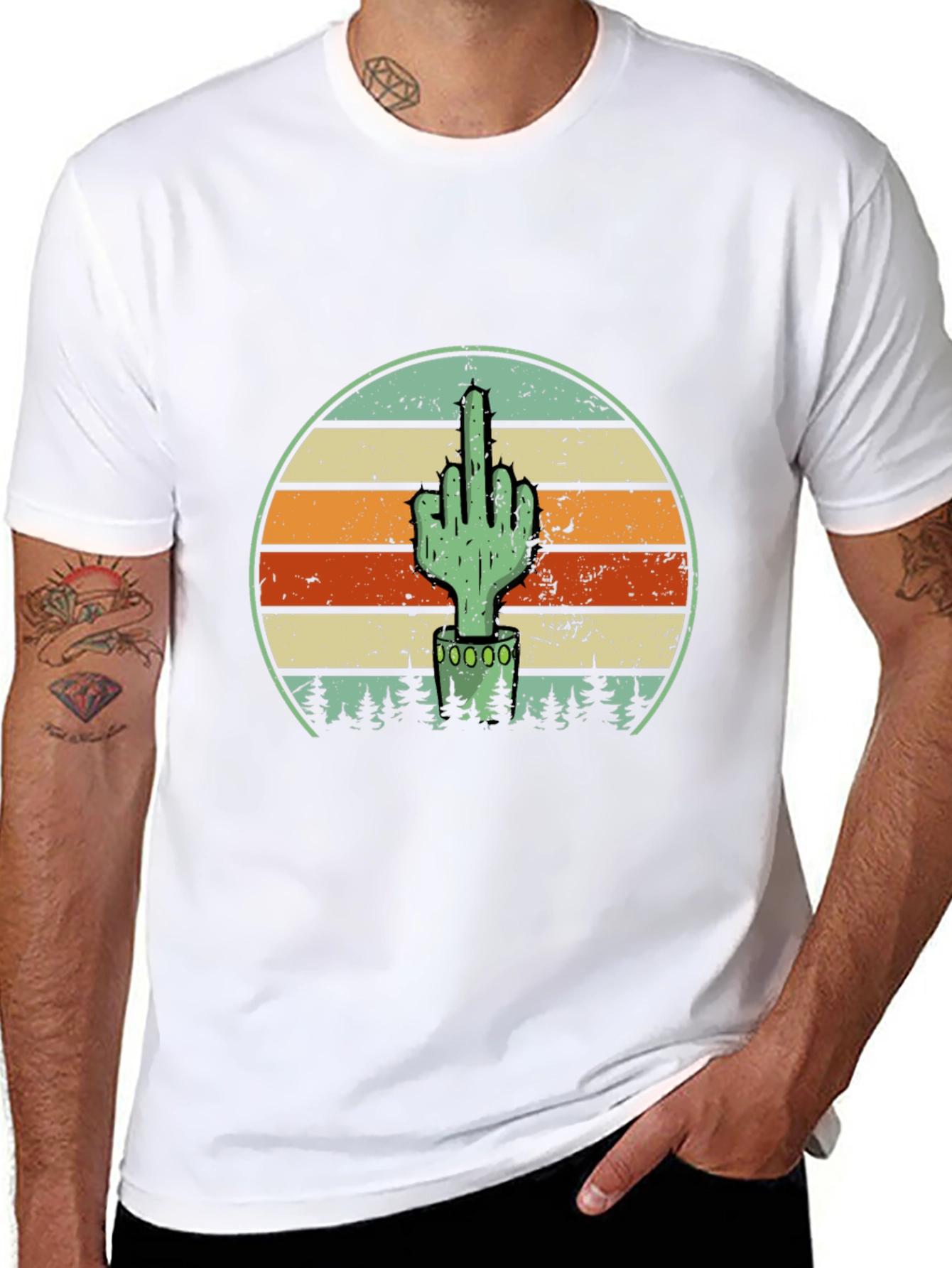 Cactus Middle Finger Graphic Tee - Novelty T-Shirt