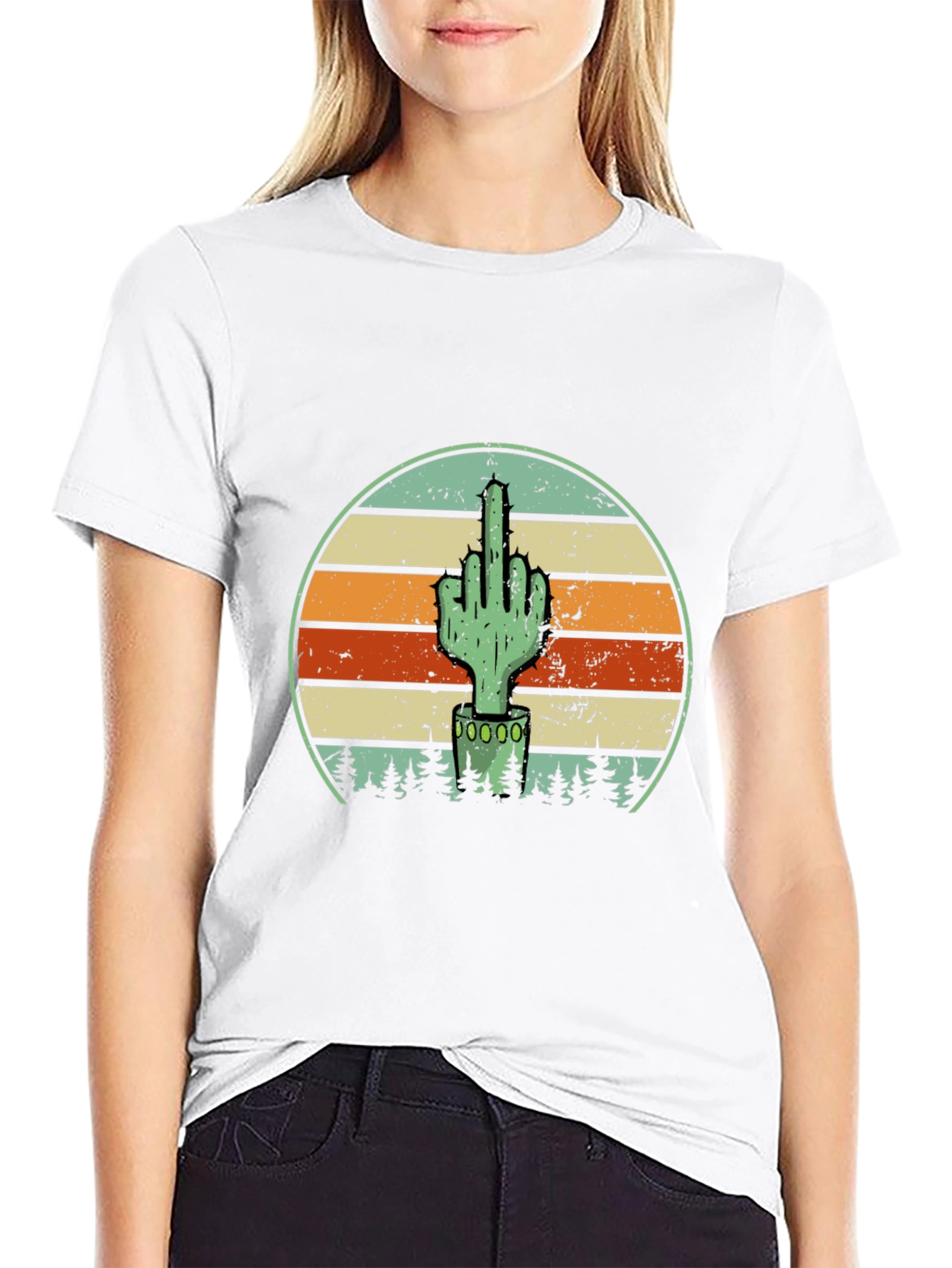 Cactus Middle Finger Graphic Tee - Novelty T-Shirt