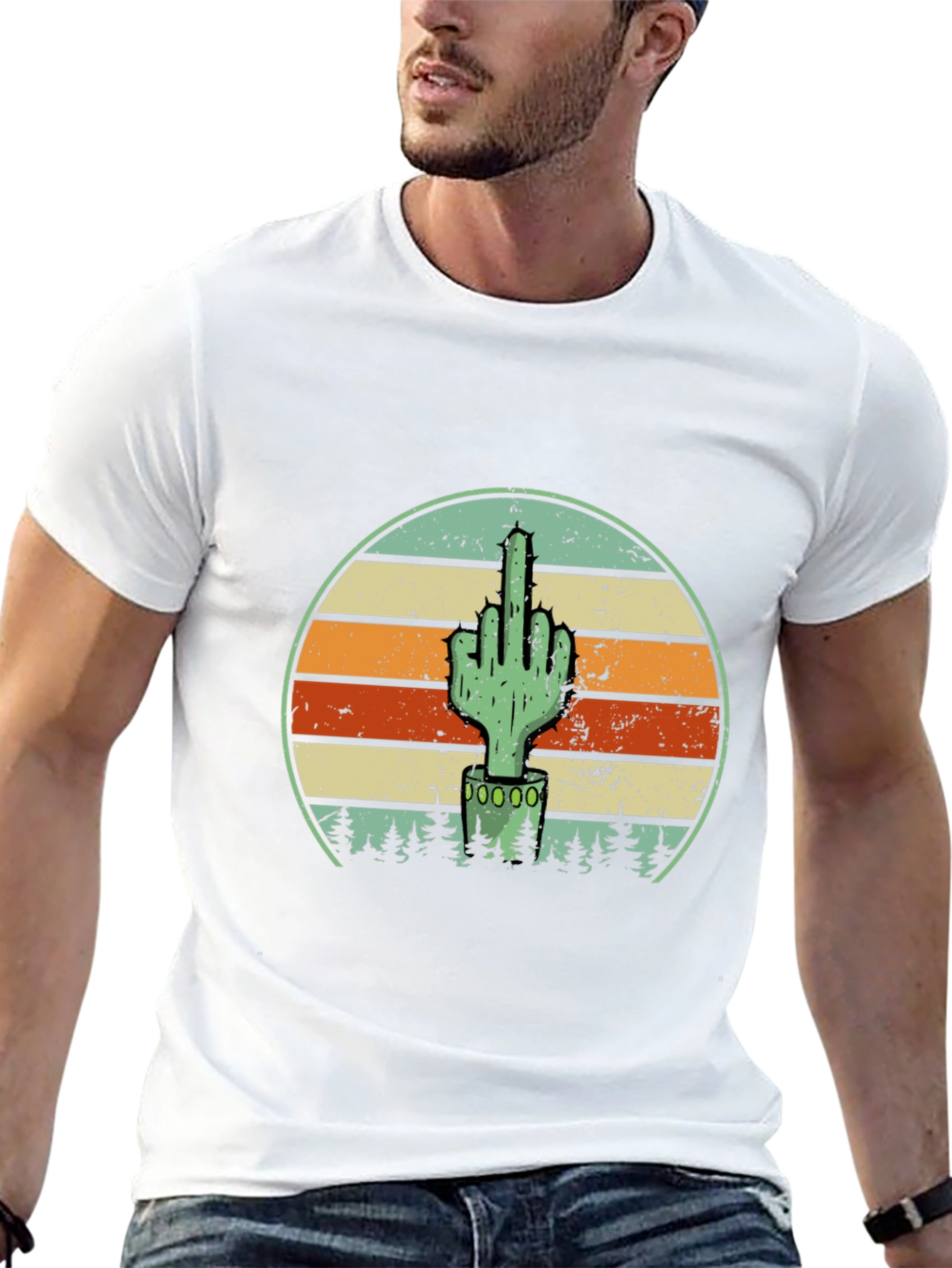 Cactus Middle Finger Graphic Tee - Novelty T-Shirt