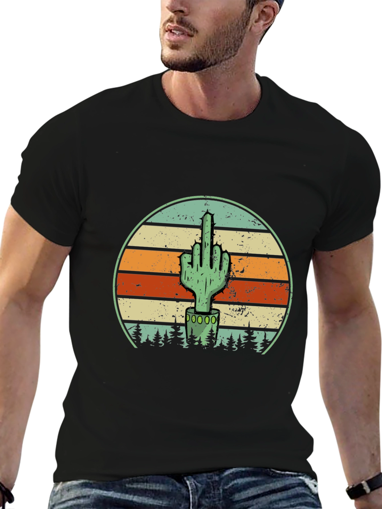 Cactus Middle Finger Graphic Tee - Novelty T-Shirt