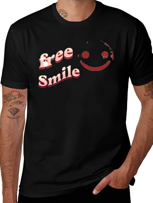 Free Smile Graphic T-Shirt Casual Black Tee