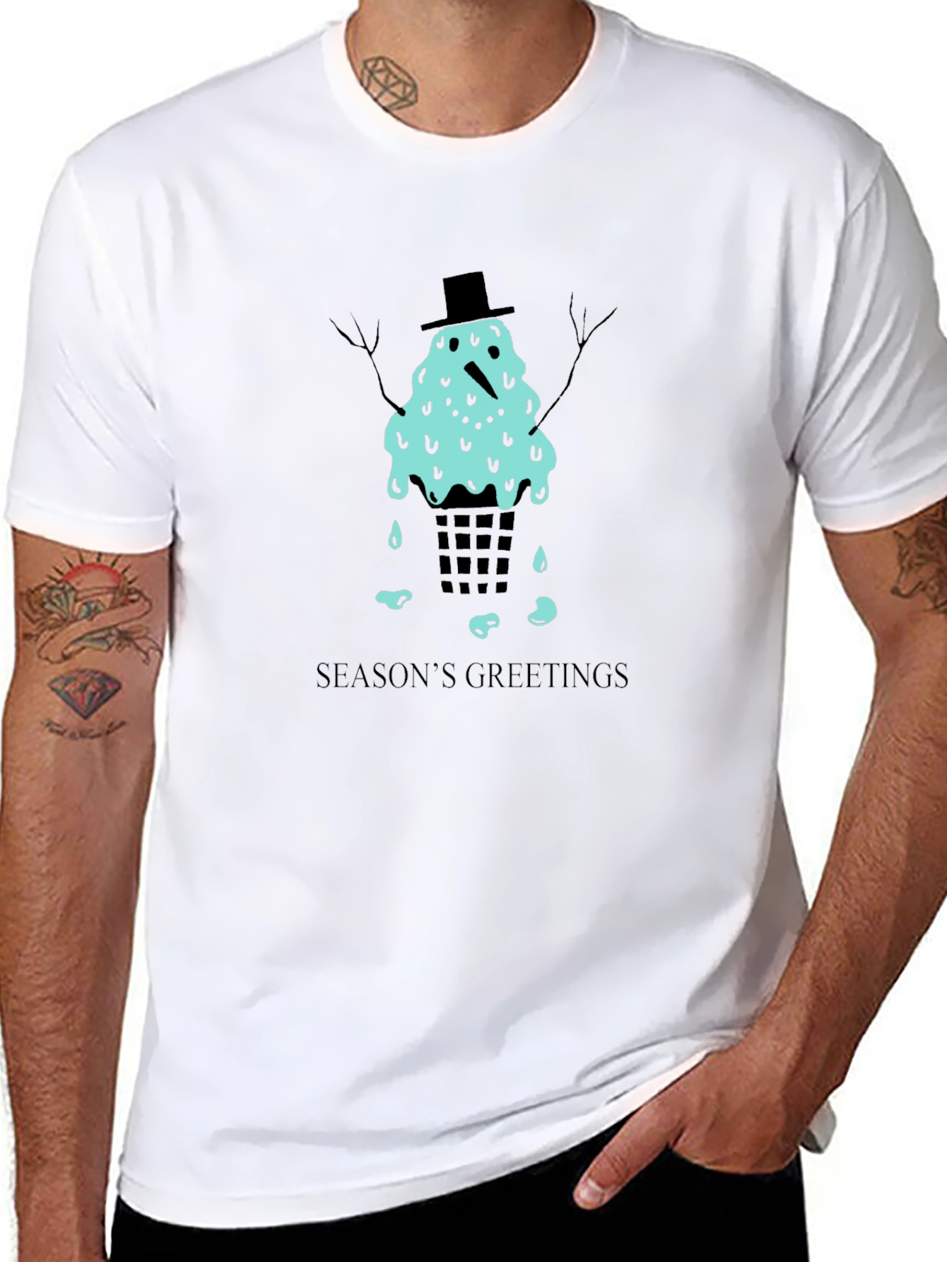 Melting Snowman Seasons Greetings Graphic Tee
